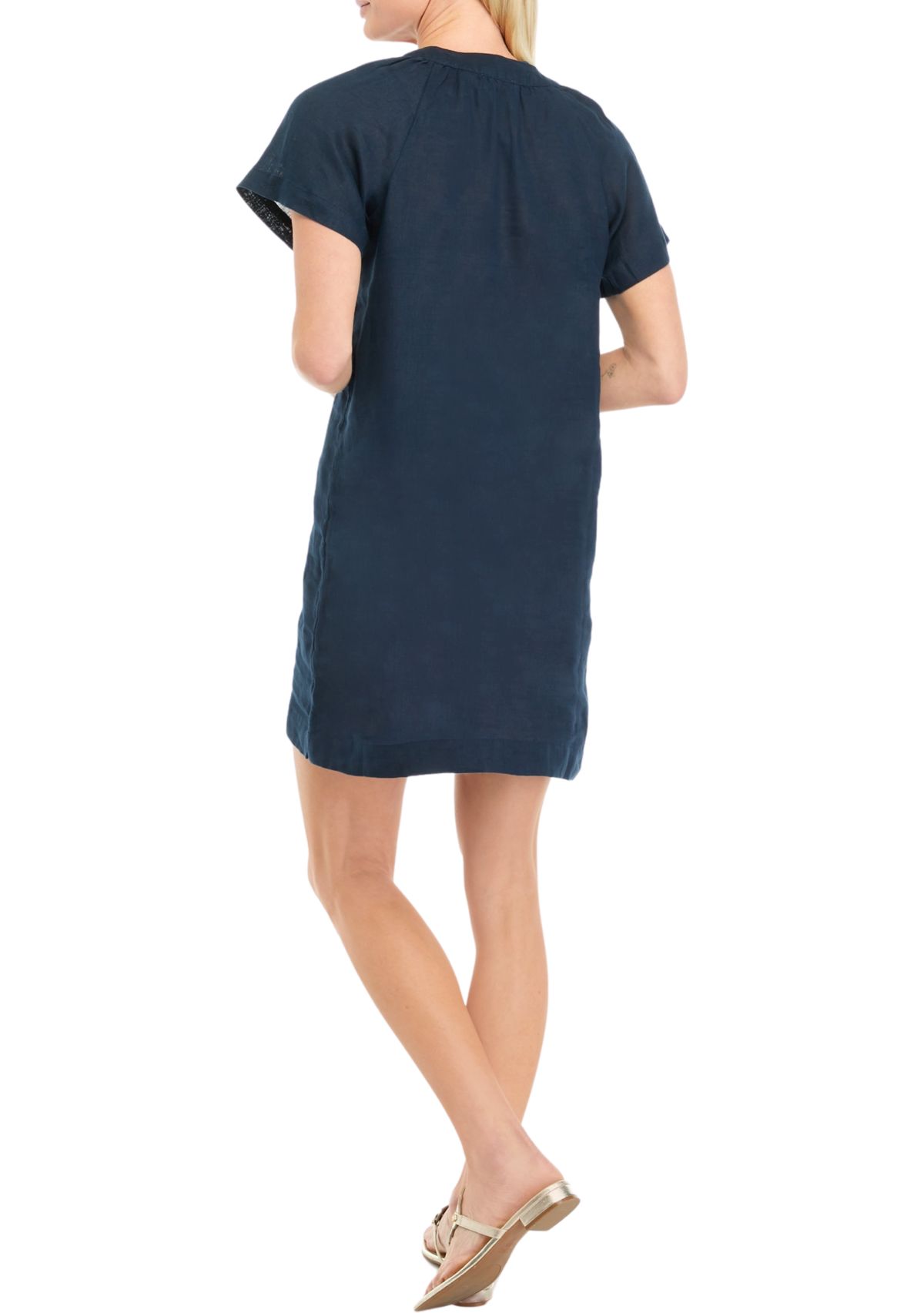 Petite Short Sleeve Linen Popover Dress