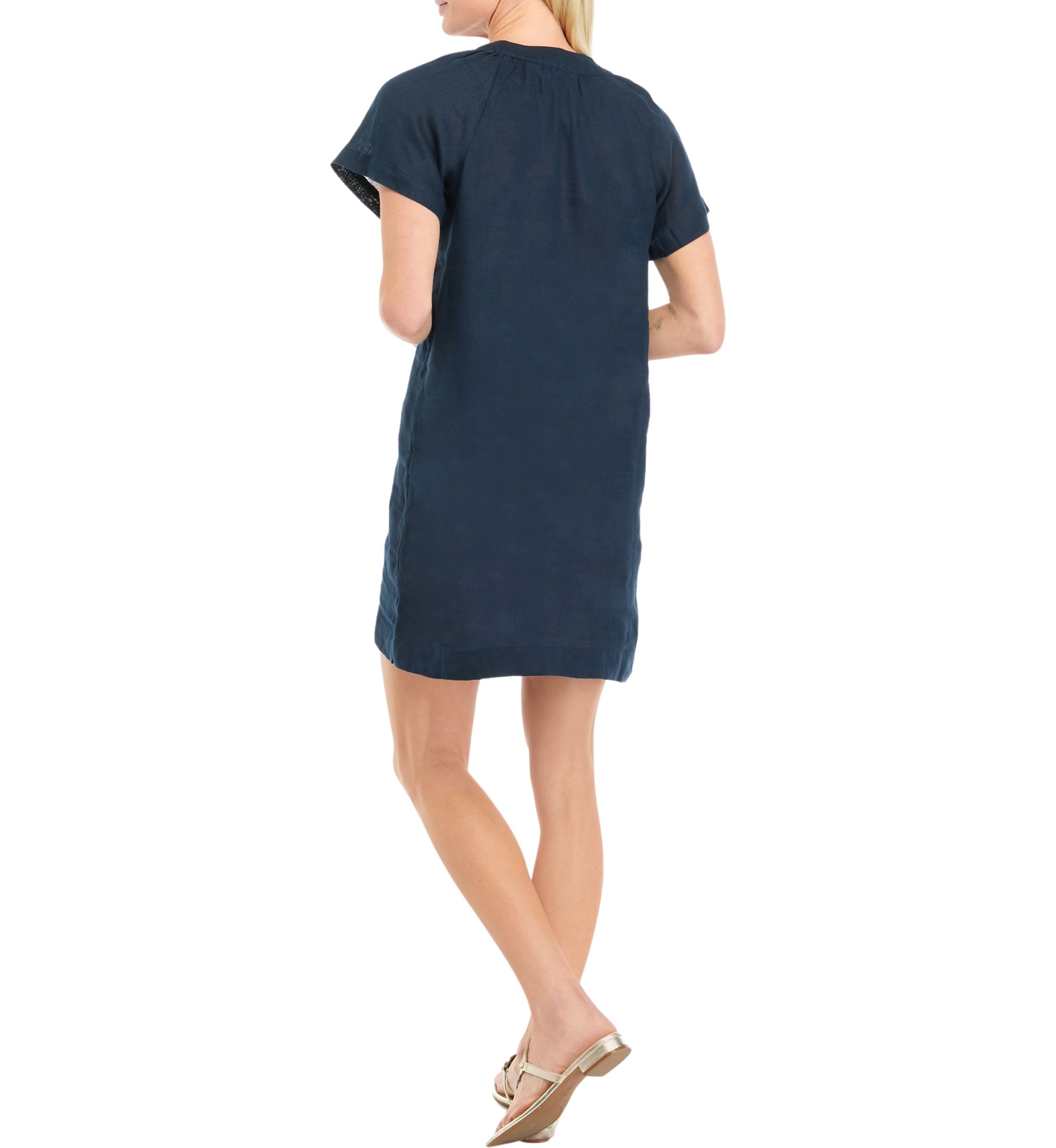 tahari blue linen dress Tahari Shirt Dress Womens L Blue Striped Linen Blend Nautical Coastal  Minimalist