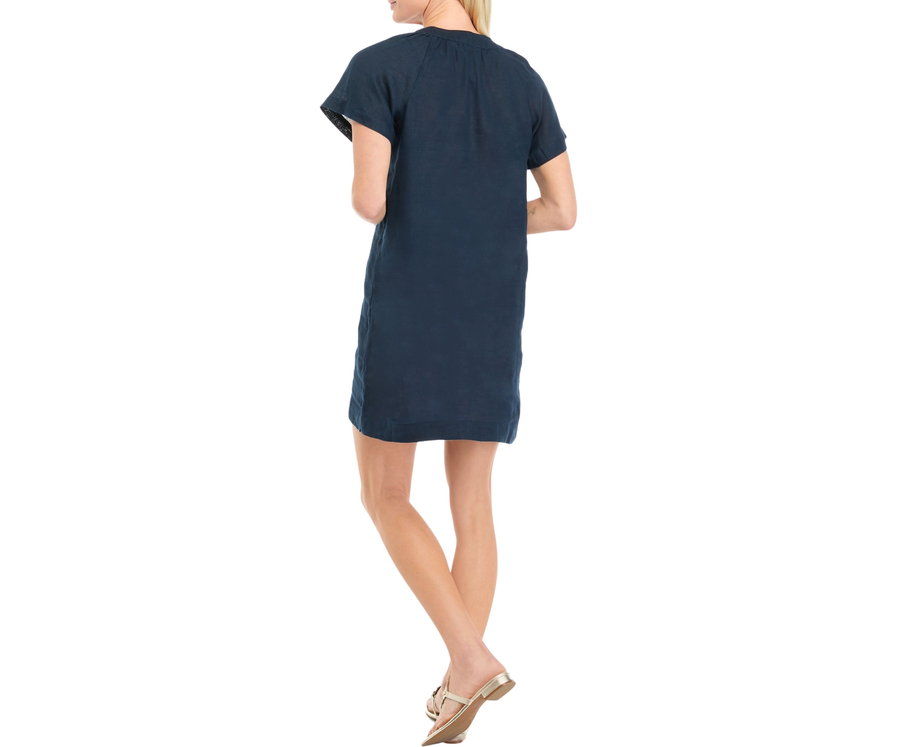 Petite Short Sleeve Linen Popover Dress