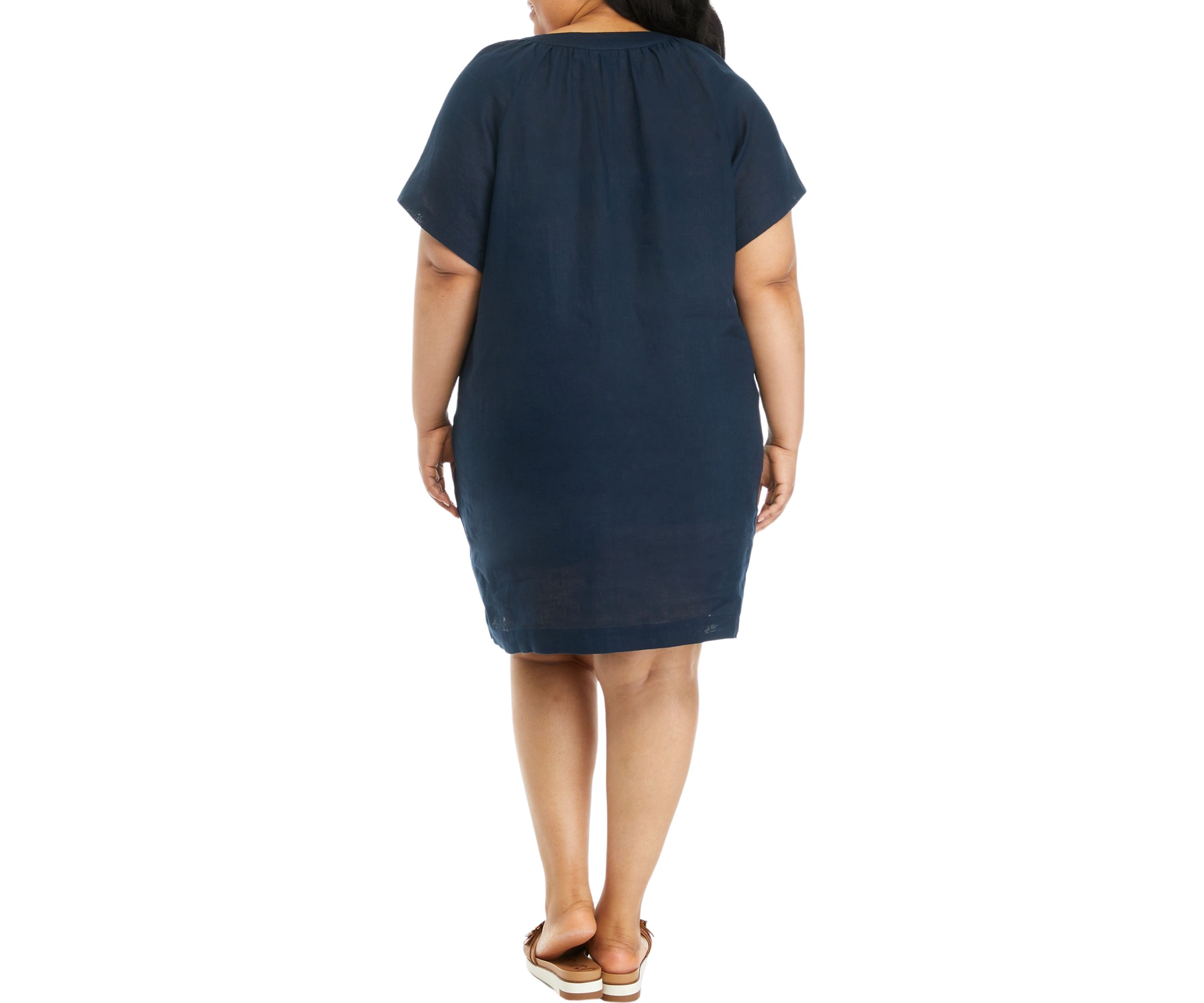 Plus Size Linen Short Sleeve Popover Dress 
