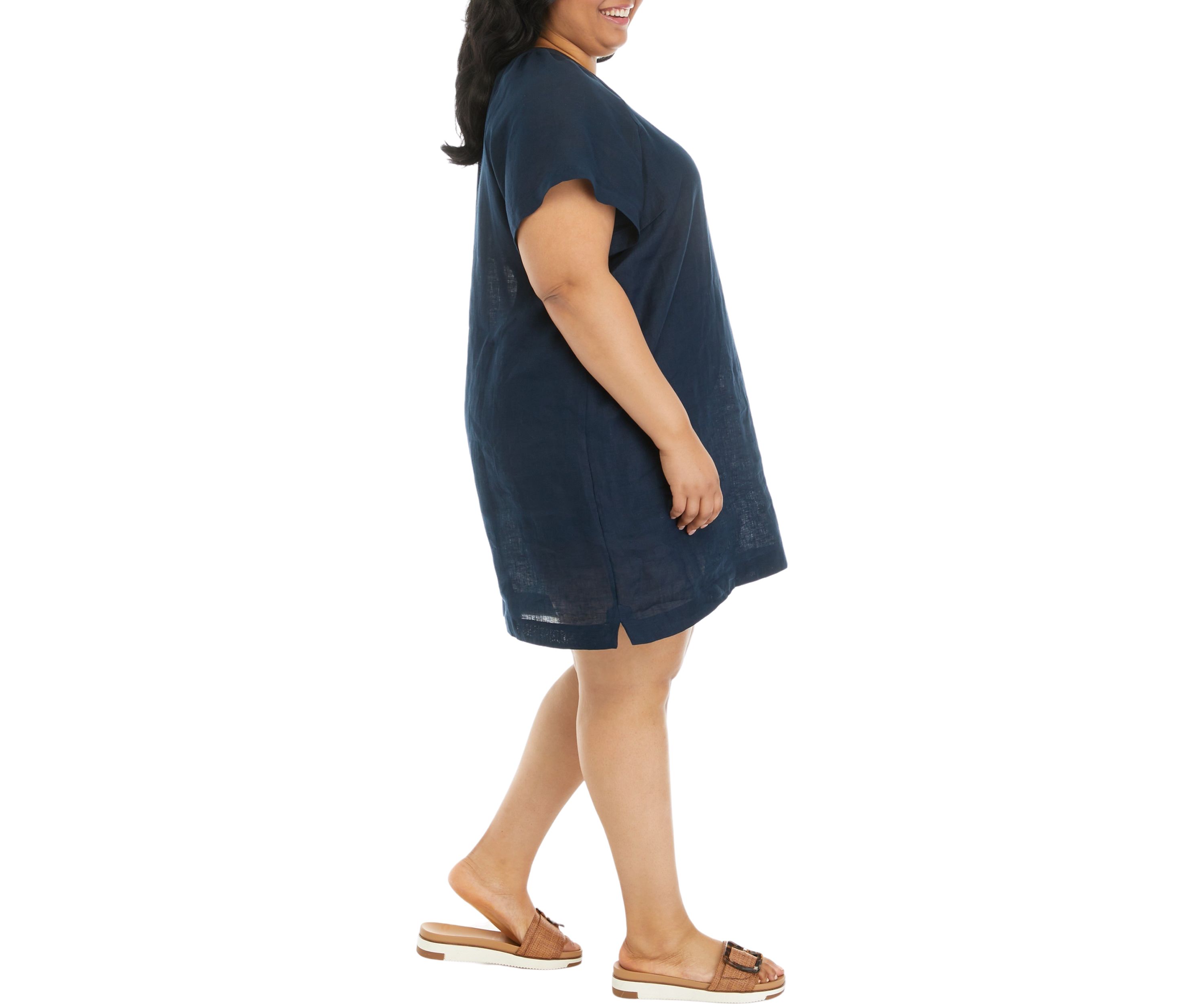 Plus Size Linen Short Sleeve Popover Dress 