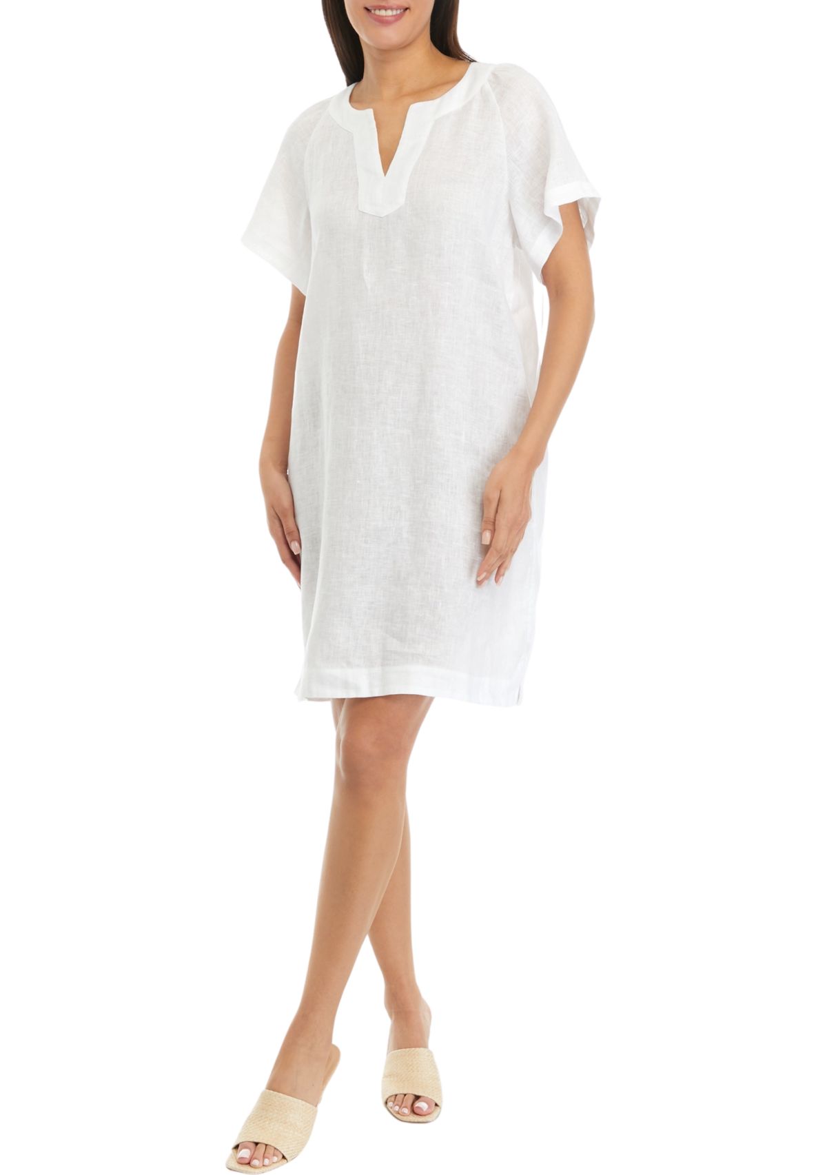 Womens Split Neck Linen Dress
