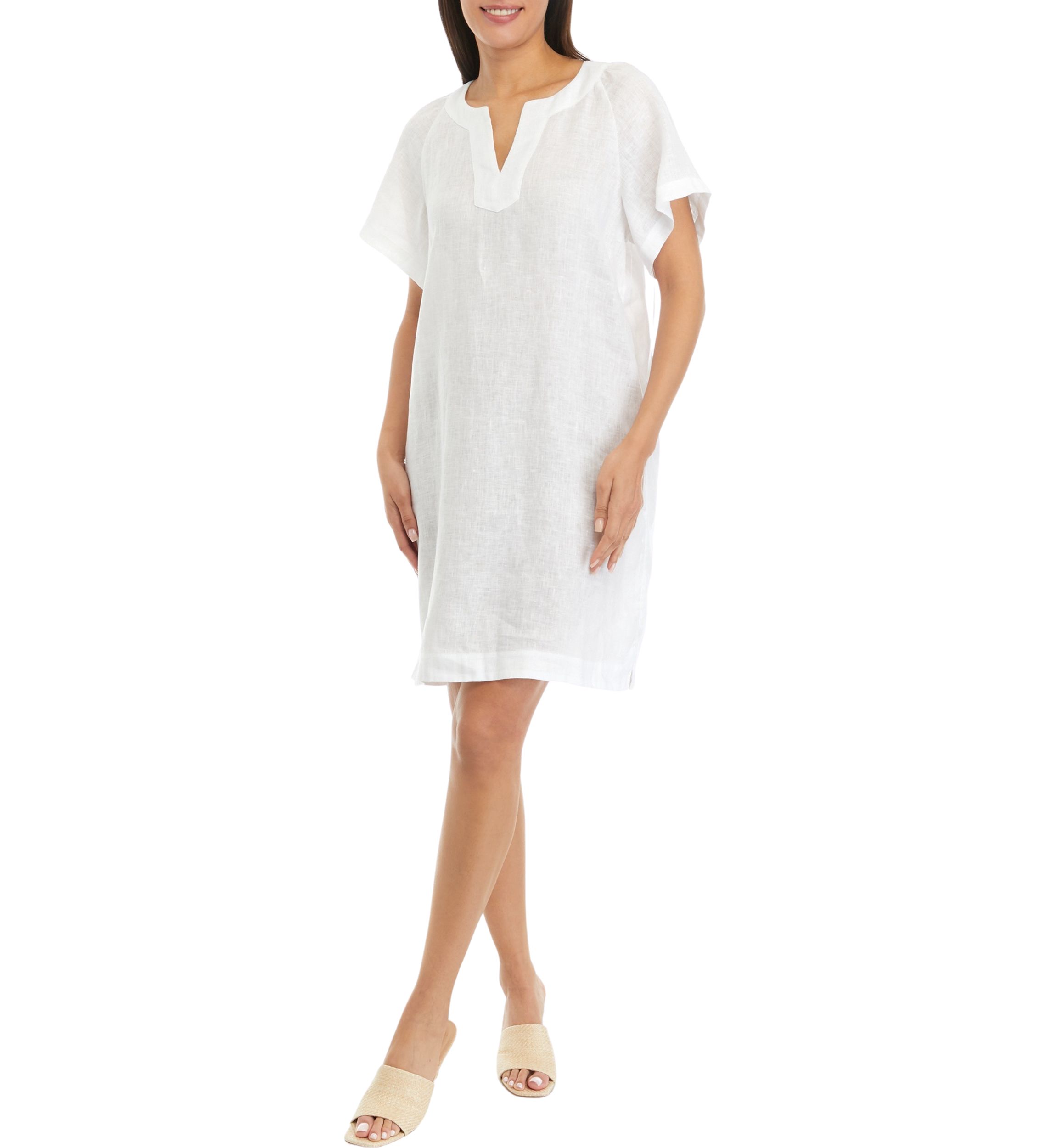 Elie Elie Tahari Women's Split Neck Linen Dress, Navy Blue, Small