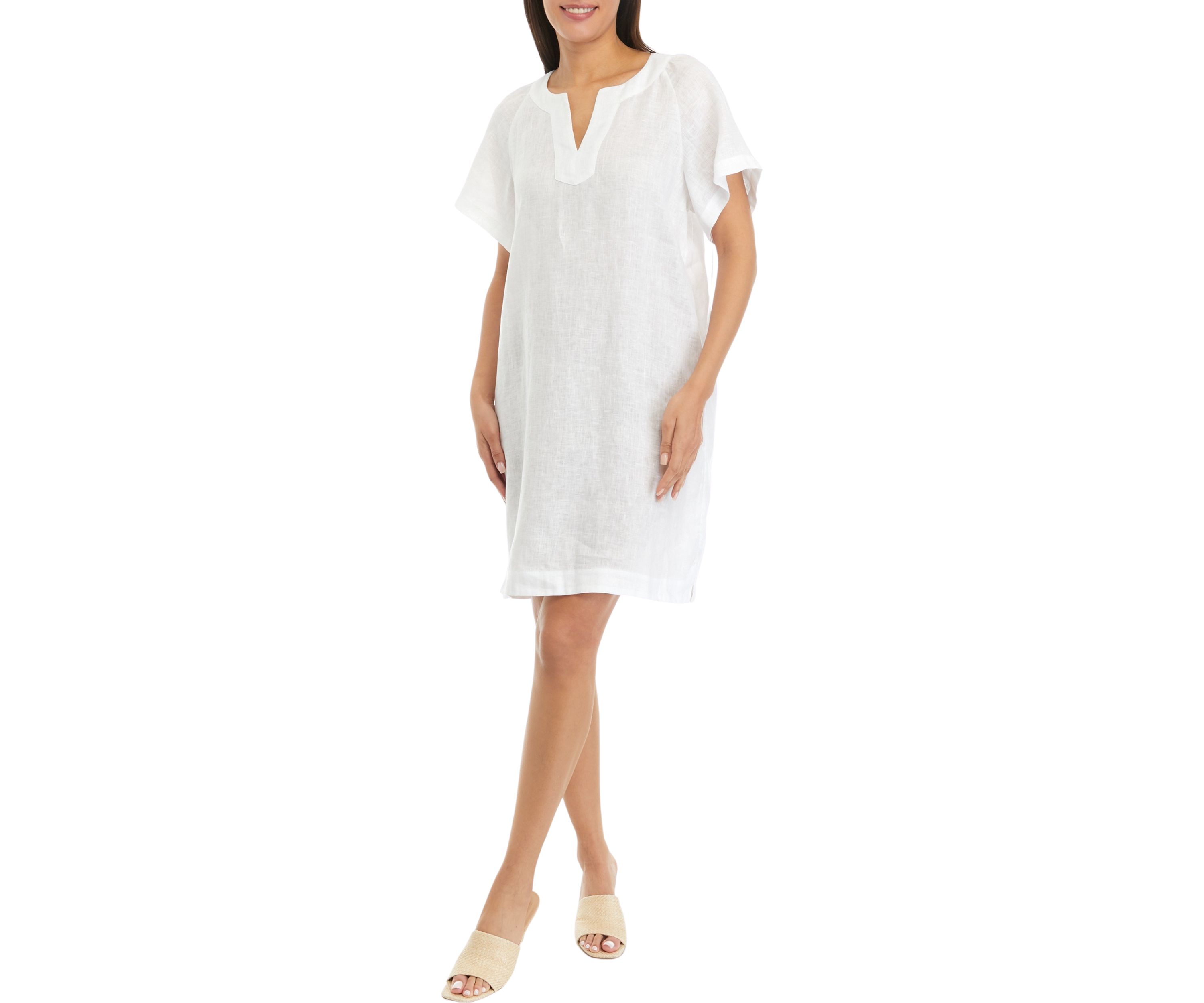 Womens Split Neck Linen Dress