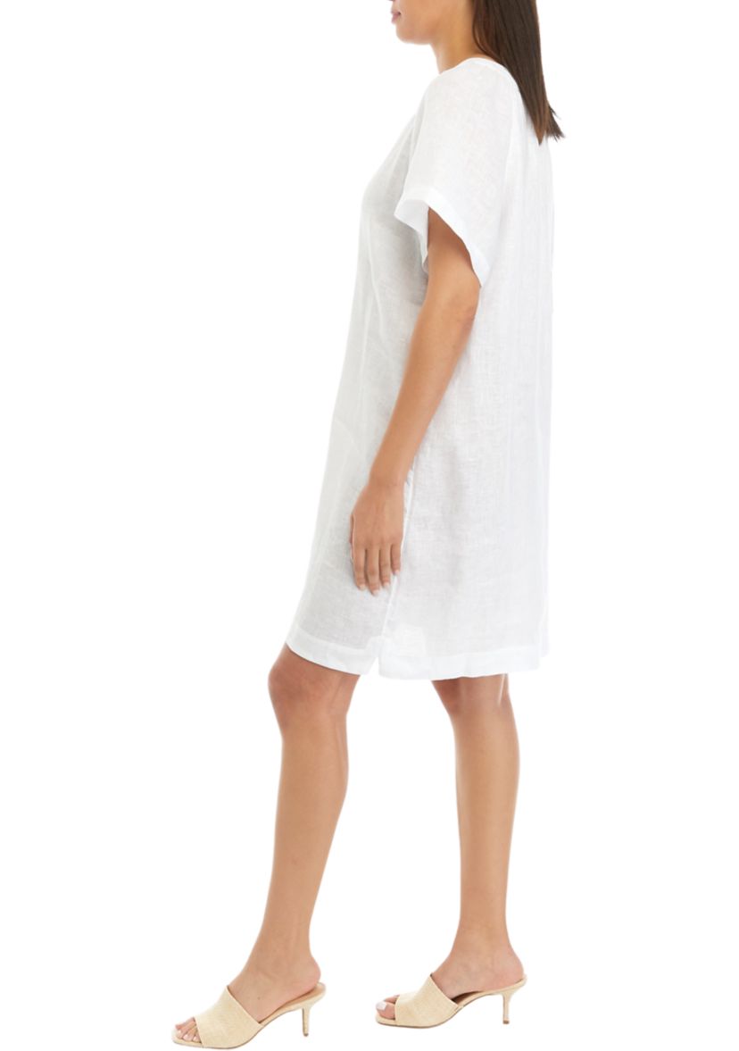 Womens Split Neck Linen Dress