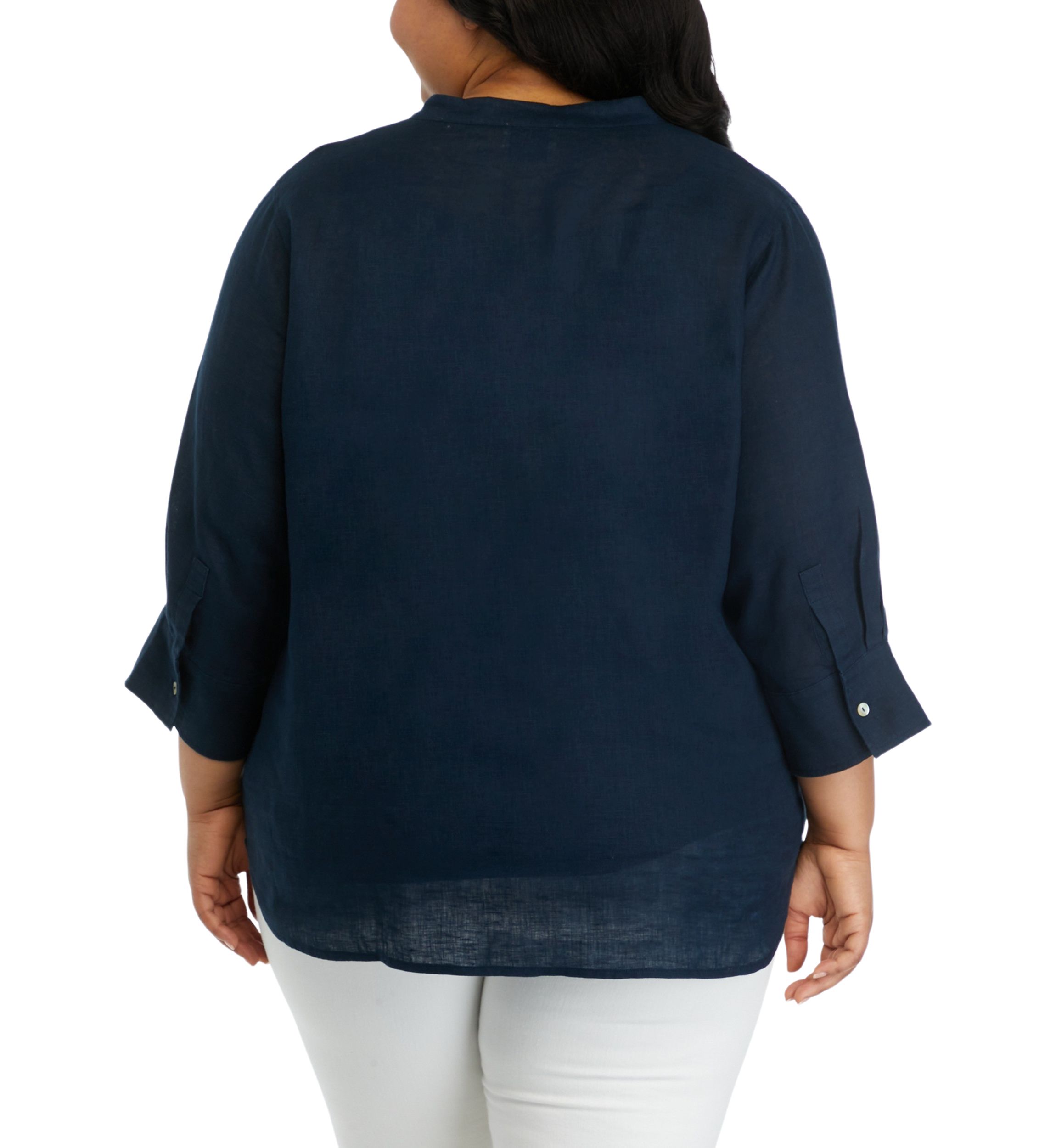 Plus Size 3/4 Sleeve Linen Tunic Top 