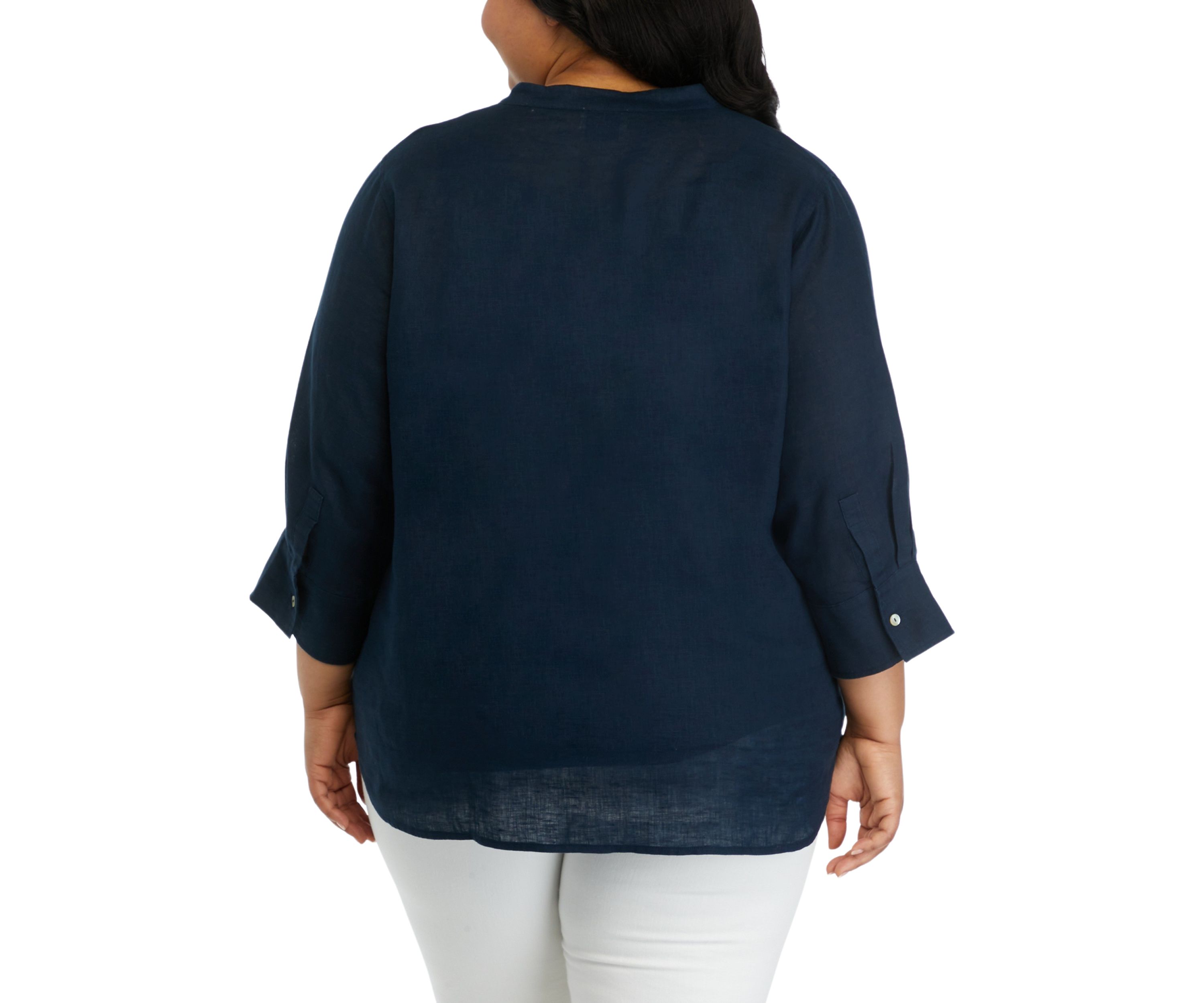 Plus Size 3/4 Sleeve Linen Tunic Top 