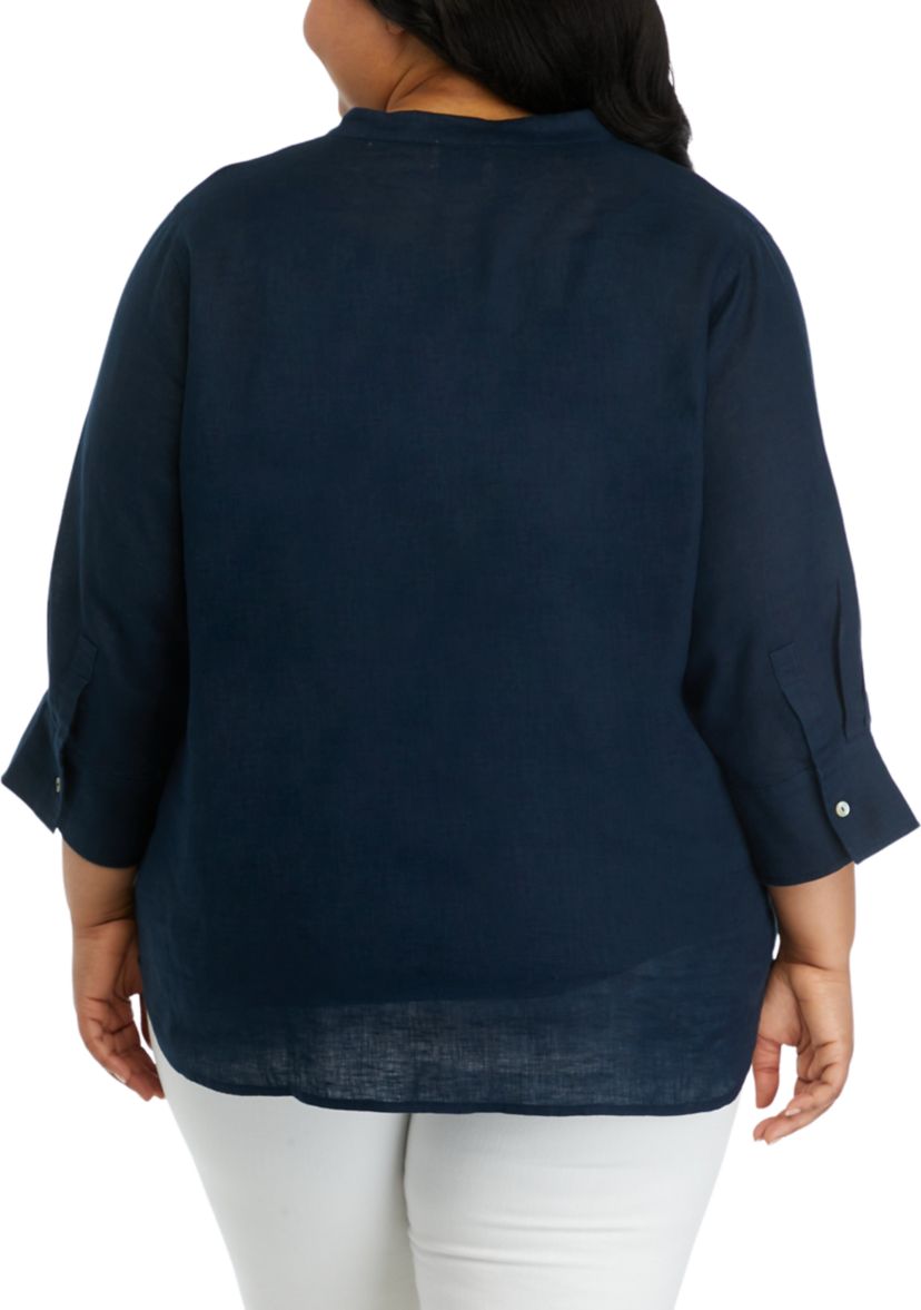 Plus Size 3/4 Sleeve Linen Tunic Top 