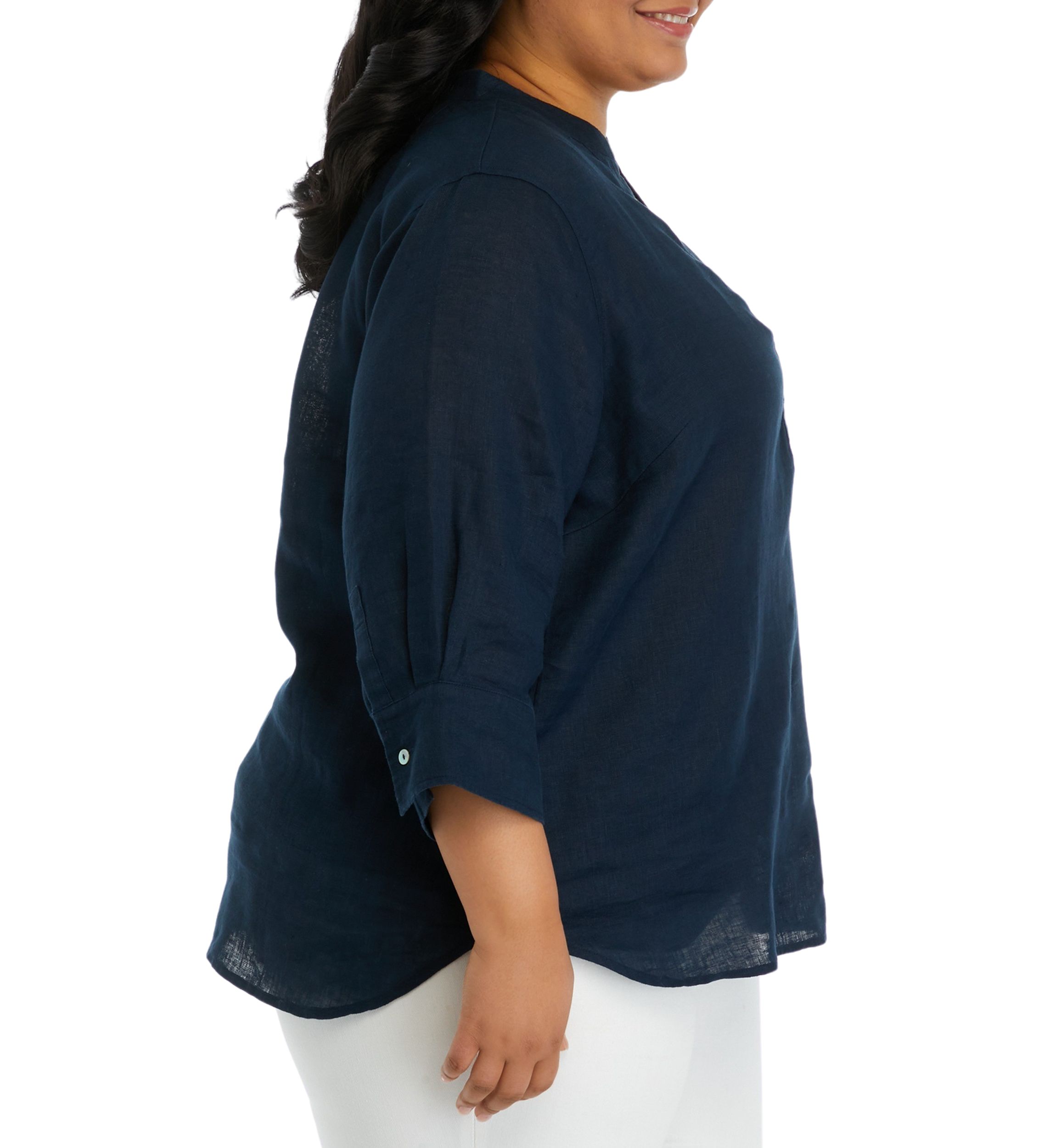 Plus Size 3/4 Sleeve Linen Tunic Top 