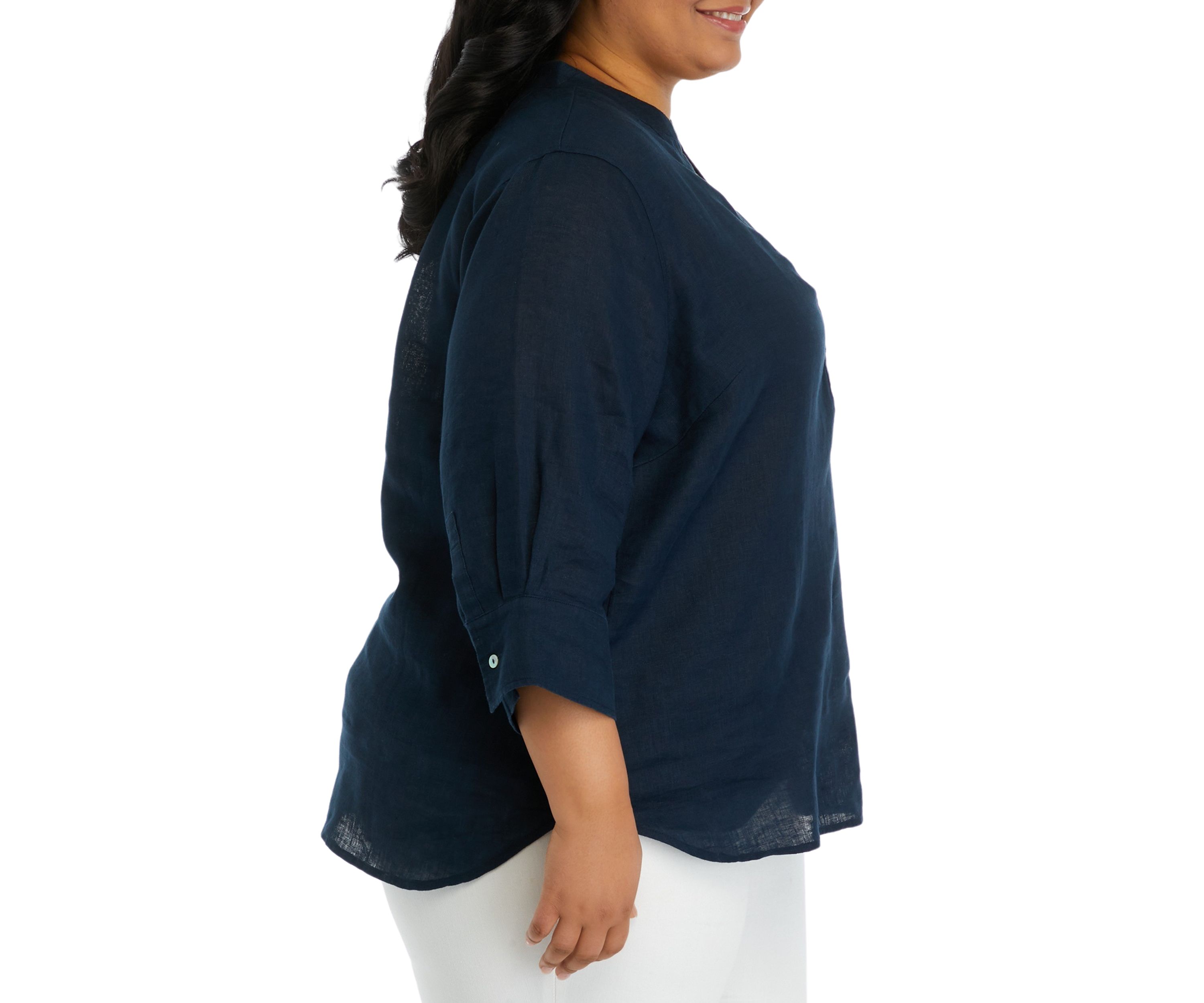 Plus Size 3/4 Sleeve Linen Tunic Top 