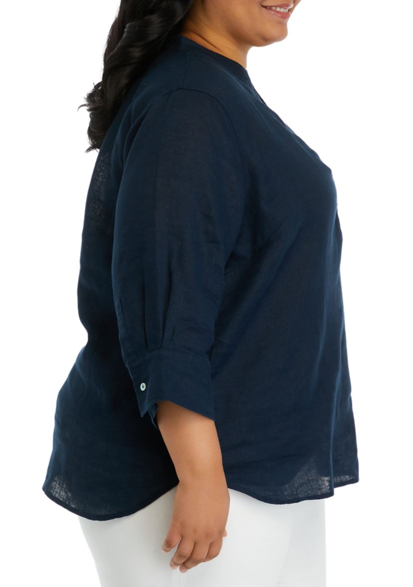 Plus Size 3/4 Sleeve Linen Tunic Top 