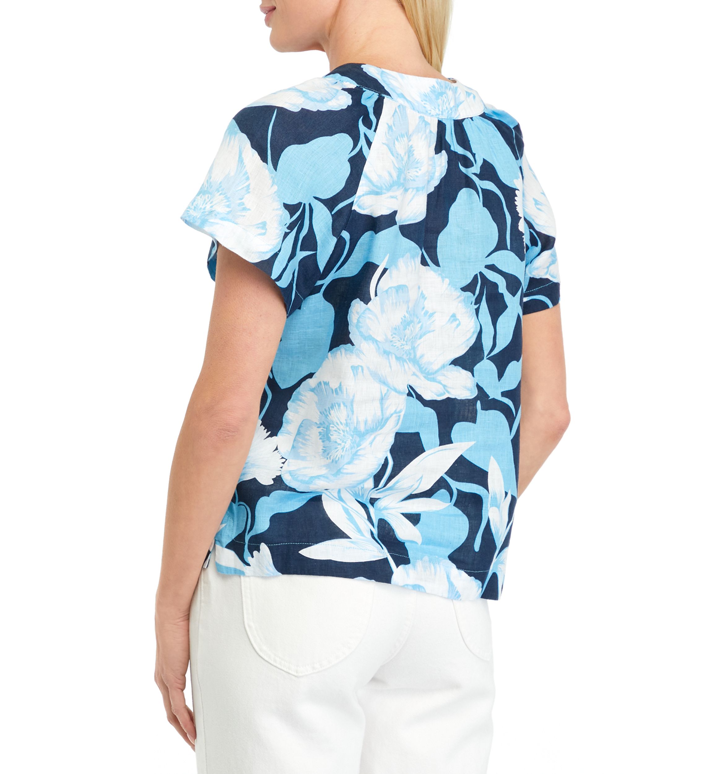 Petite Printed Linen Popover Top
