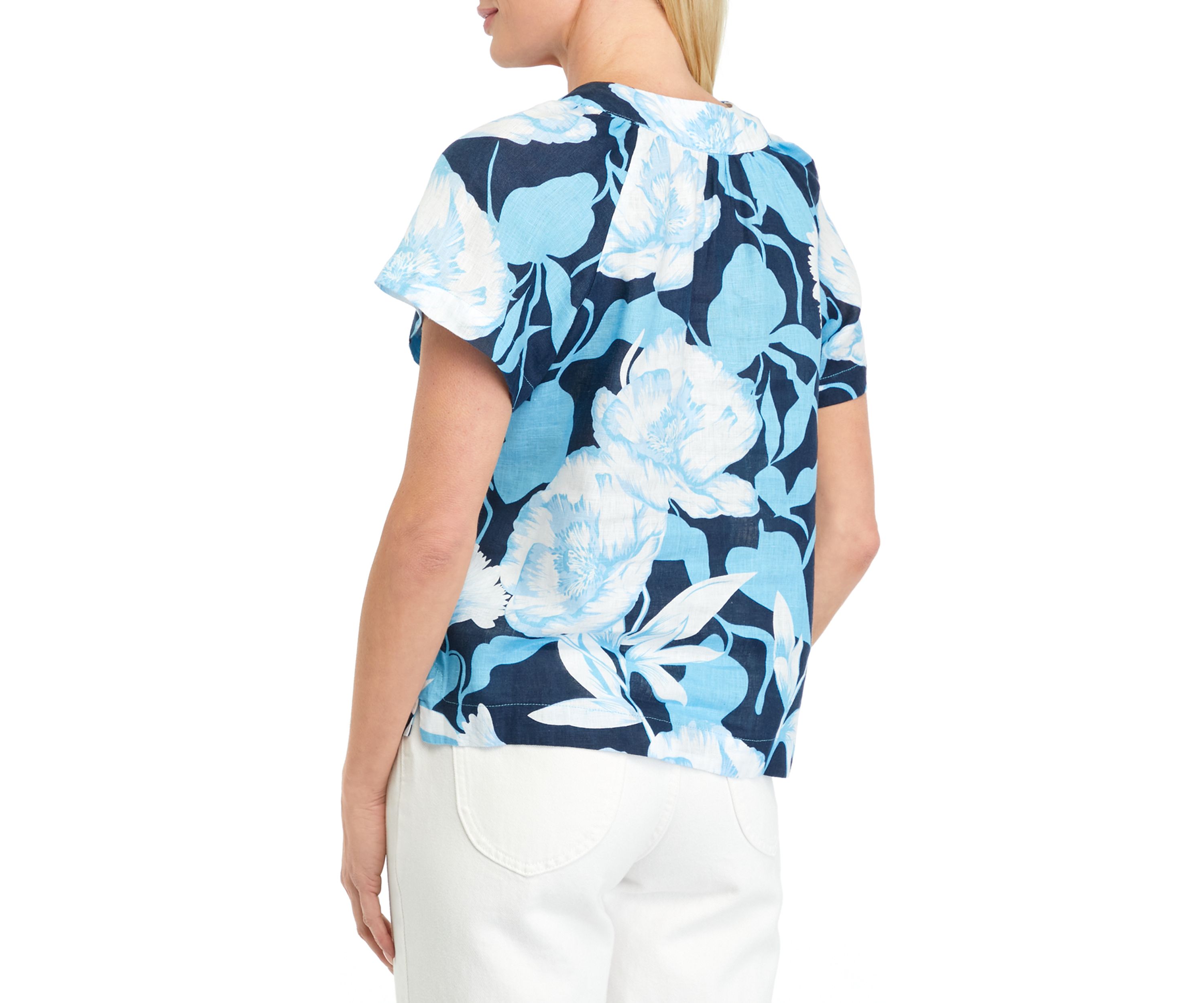 Petite Printed Linen Popover Top