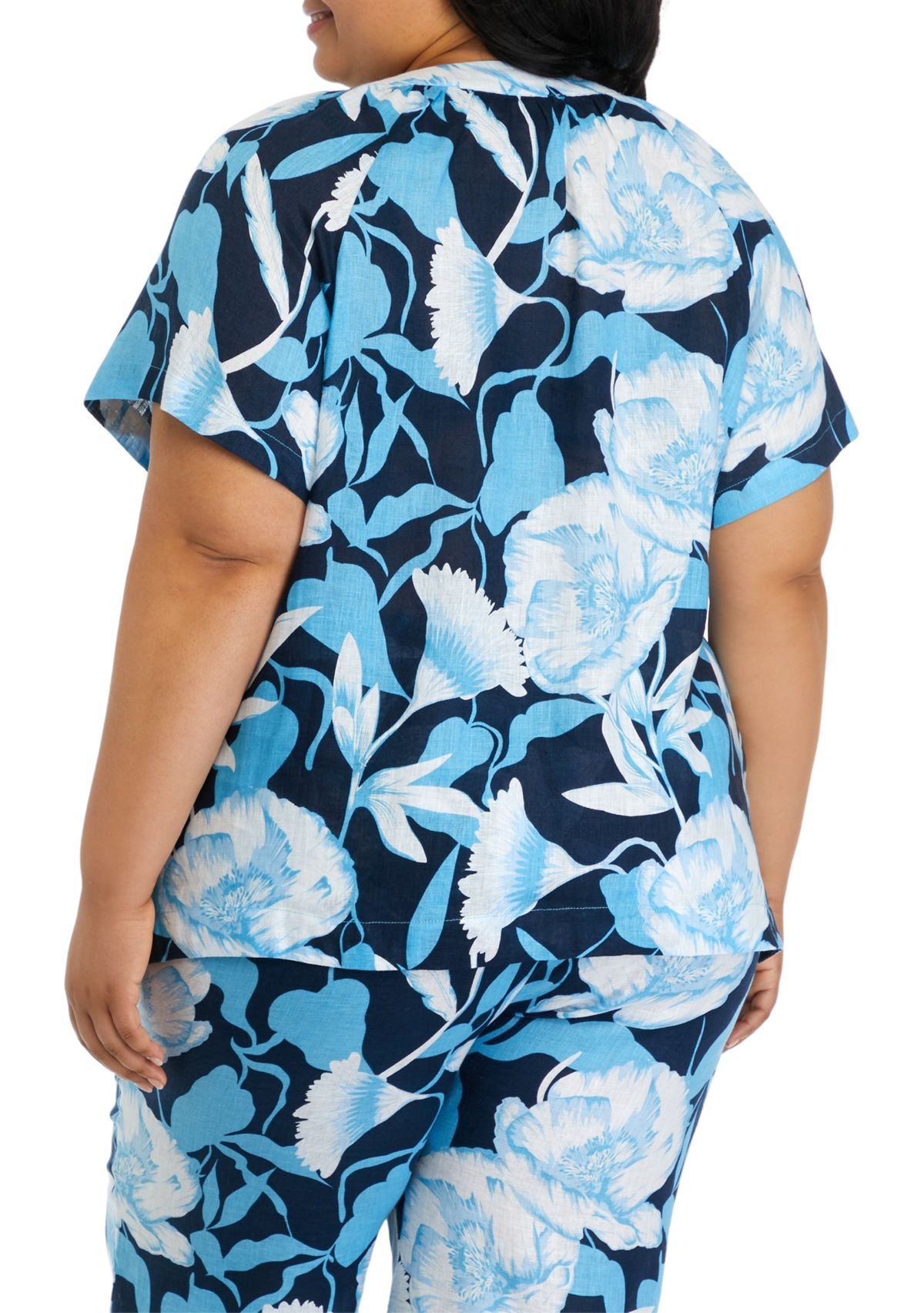 Plus Size Short Sleeve Linen Popover Top 