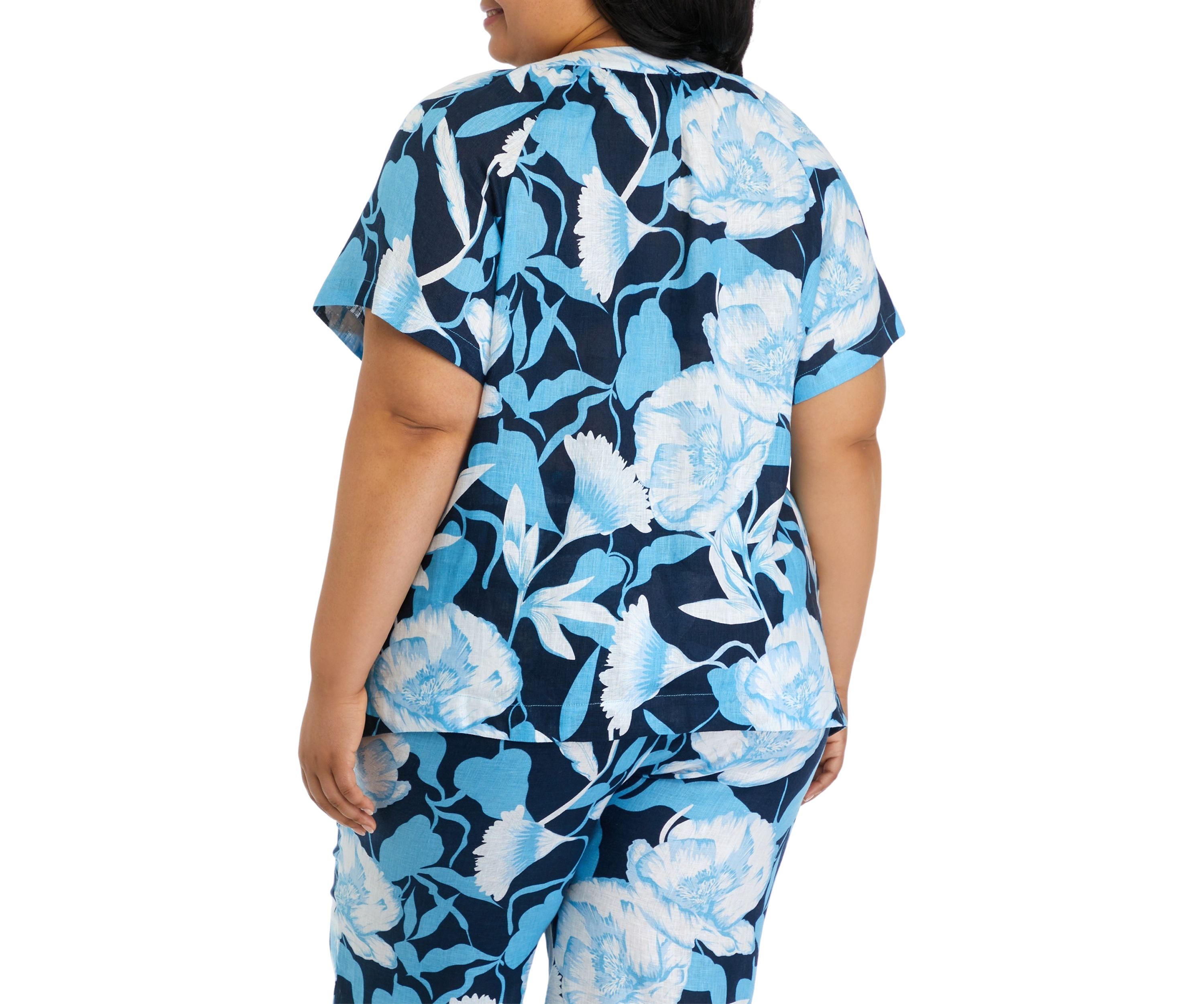 Plus Size Short Sleeve Linen Popover Top 