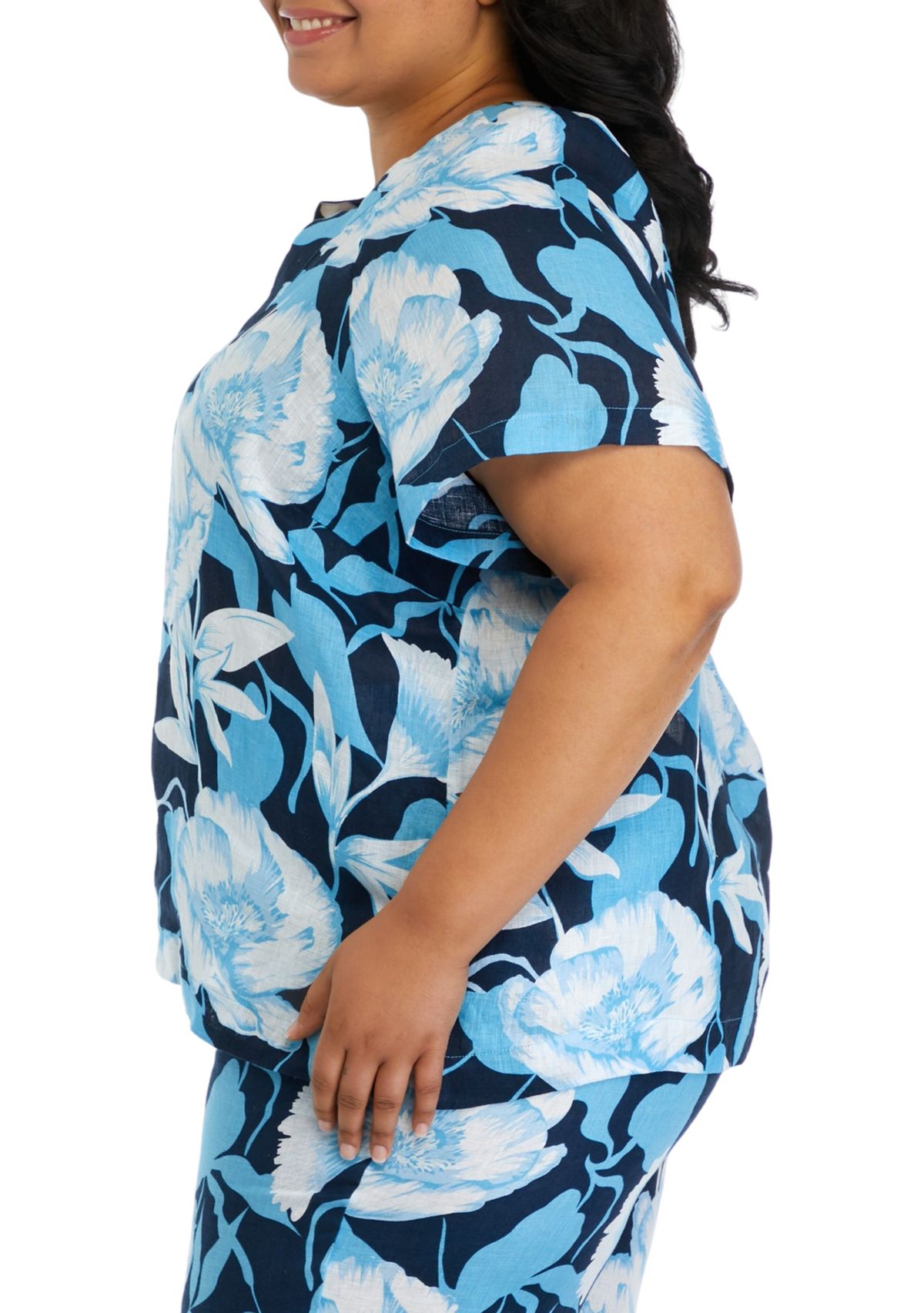 Plus Size Short Sleeve Linen Popover Top 