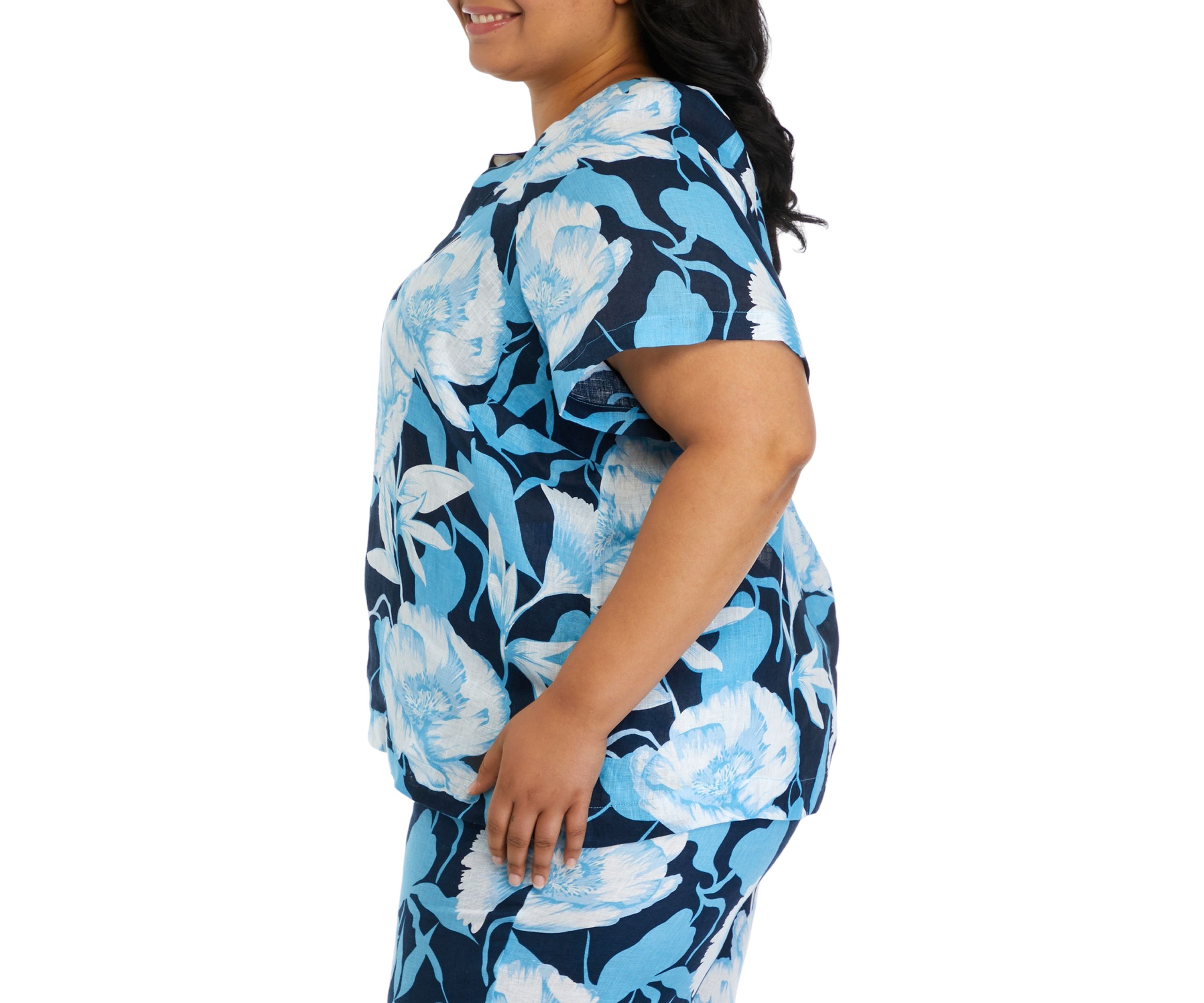 Plus Size Short Sleeve Linen Popover Top 