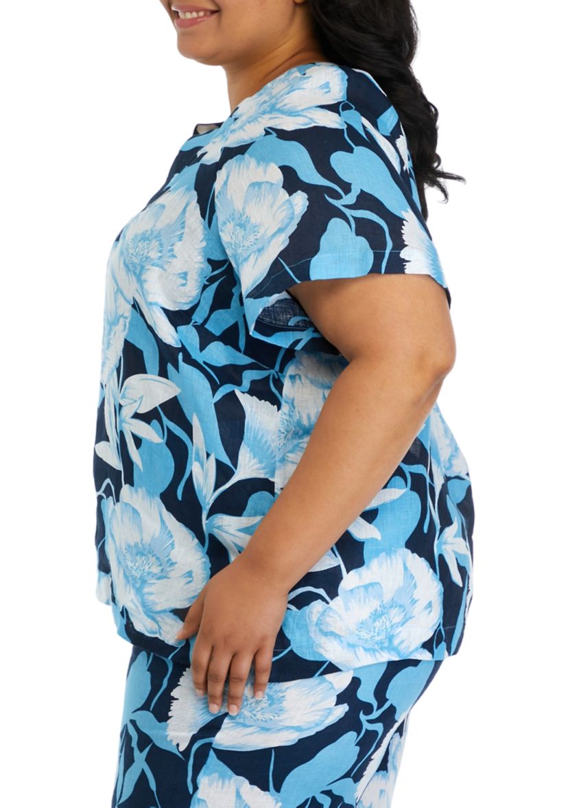 Plus Size Short Sleeve Linen Popover Top 