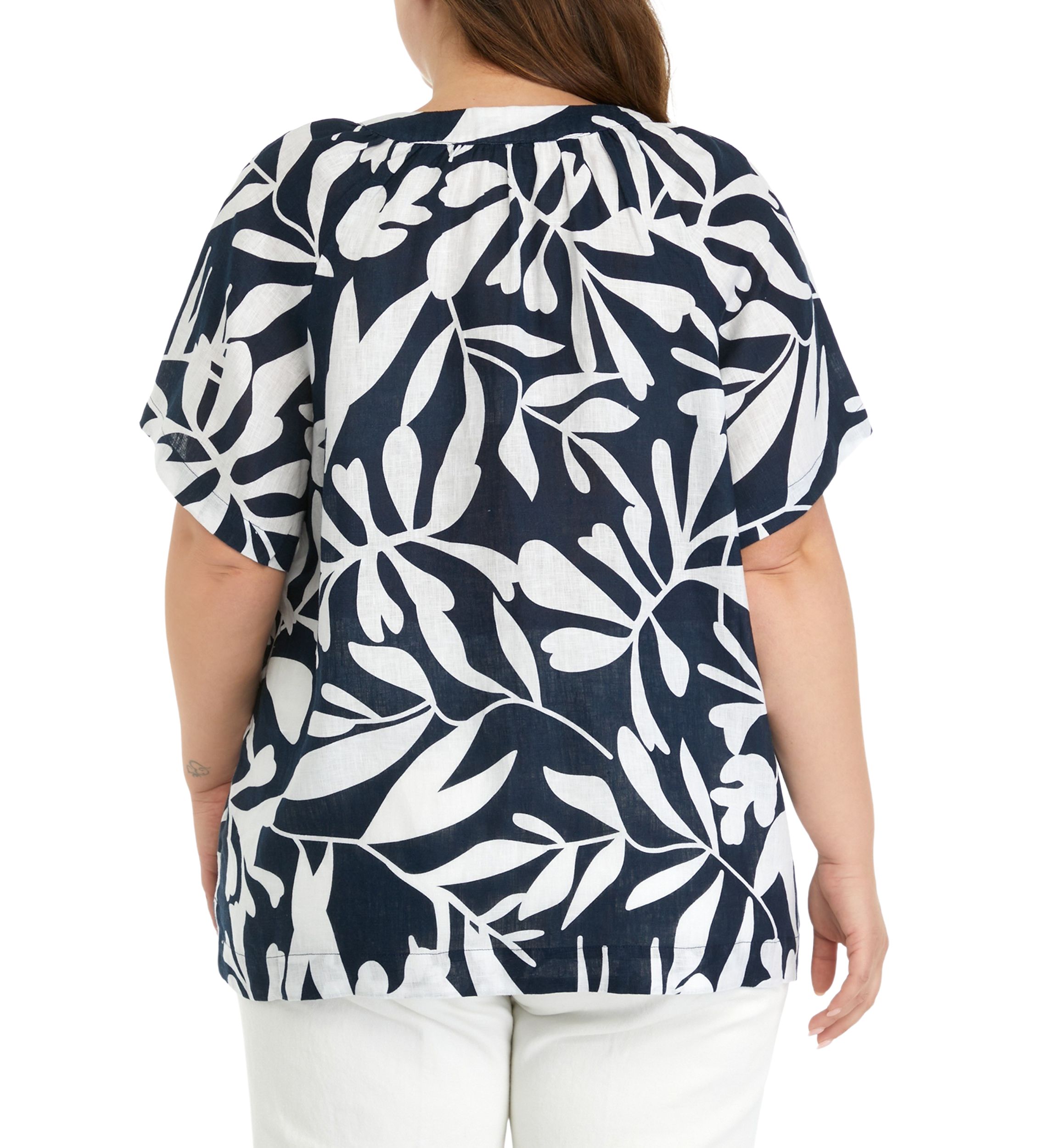 Plus Size Short Sleeve Linen Popover Top