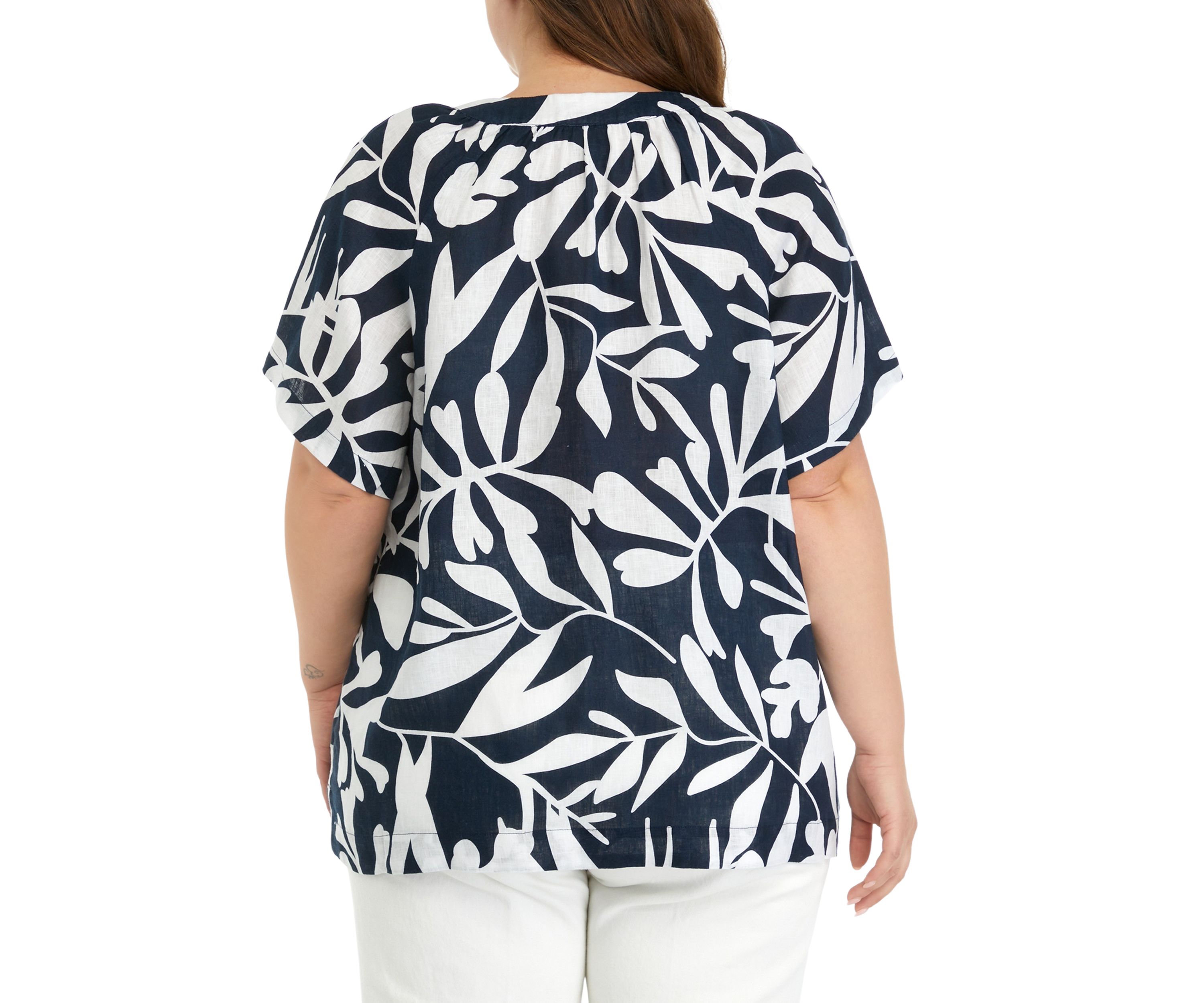 Plus Size Short Sleeve Linen Popover Top