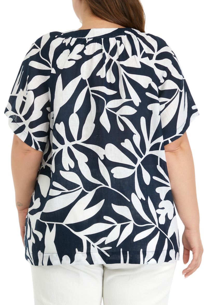 Plus Size Short Sleeve Linen Popover Top