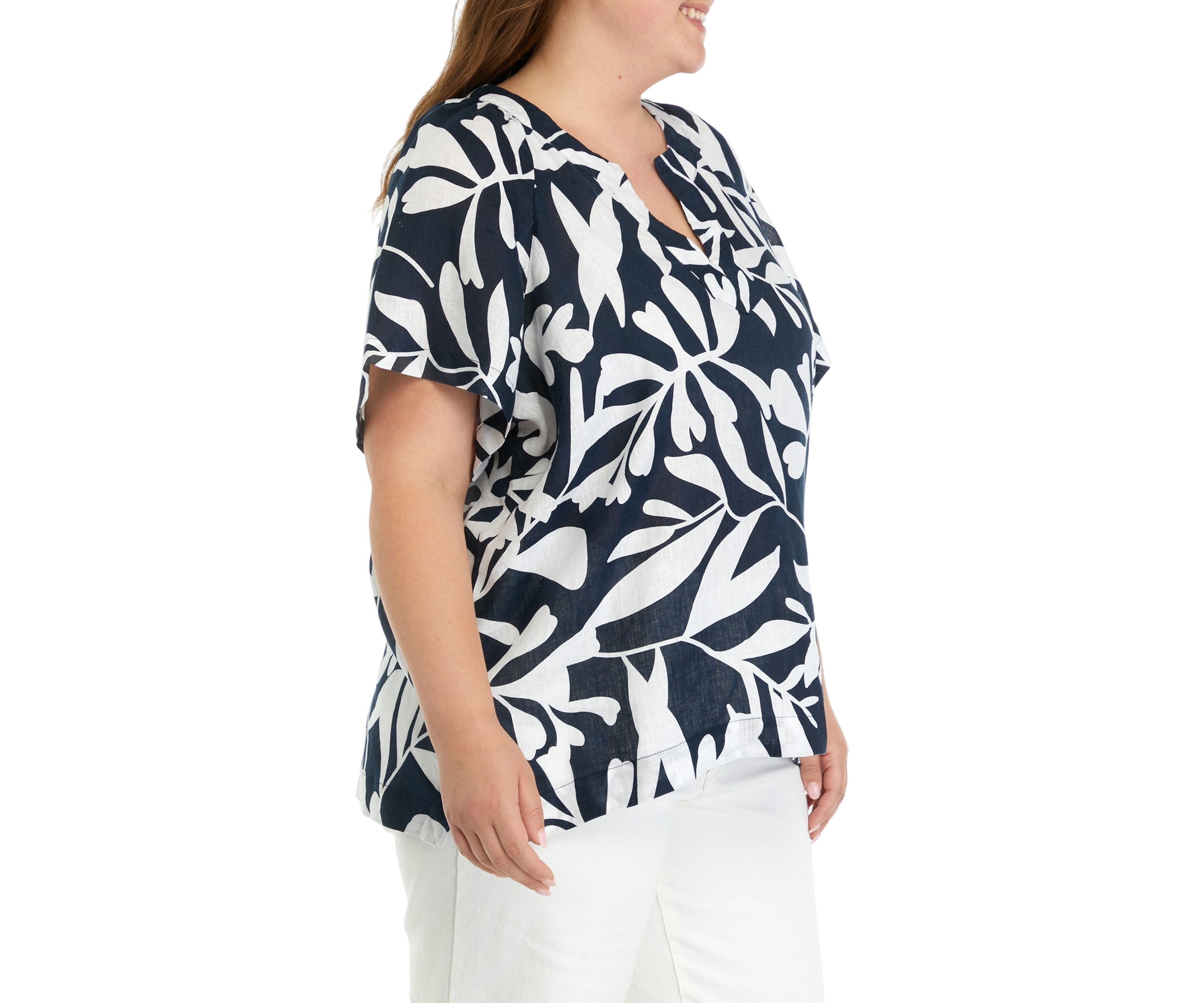 Plus Size Short Sleeve Linen Popover Top