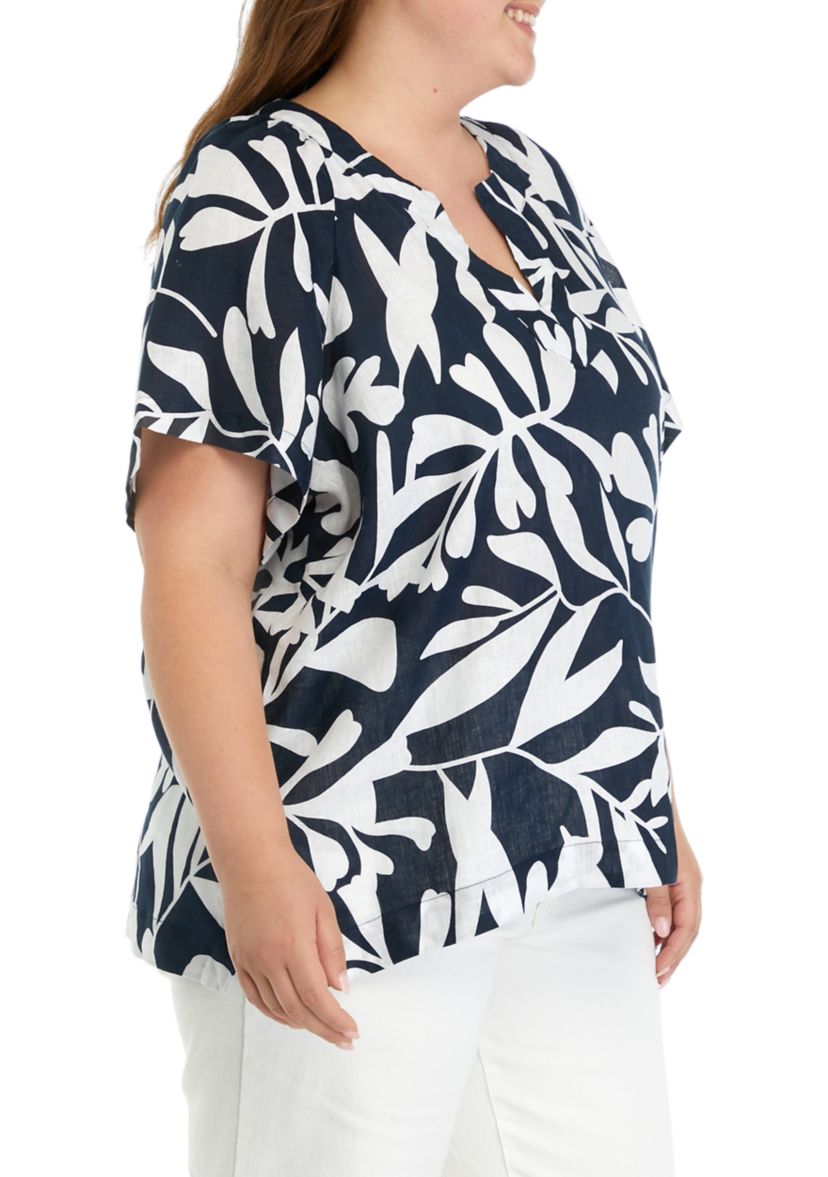 Plus Size Short Sleeve Linen Popover Top