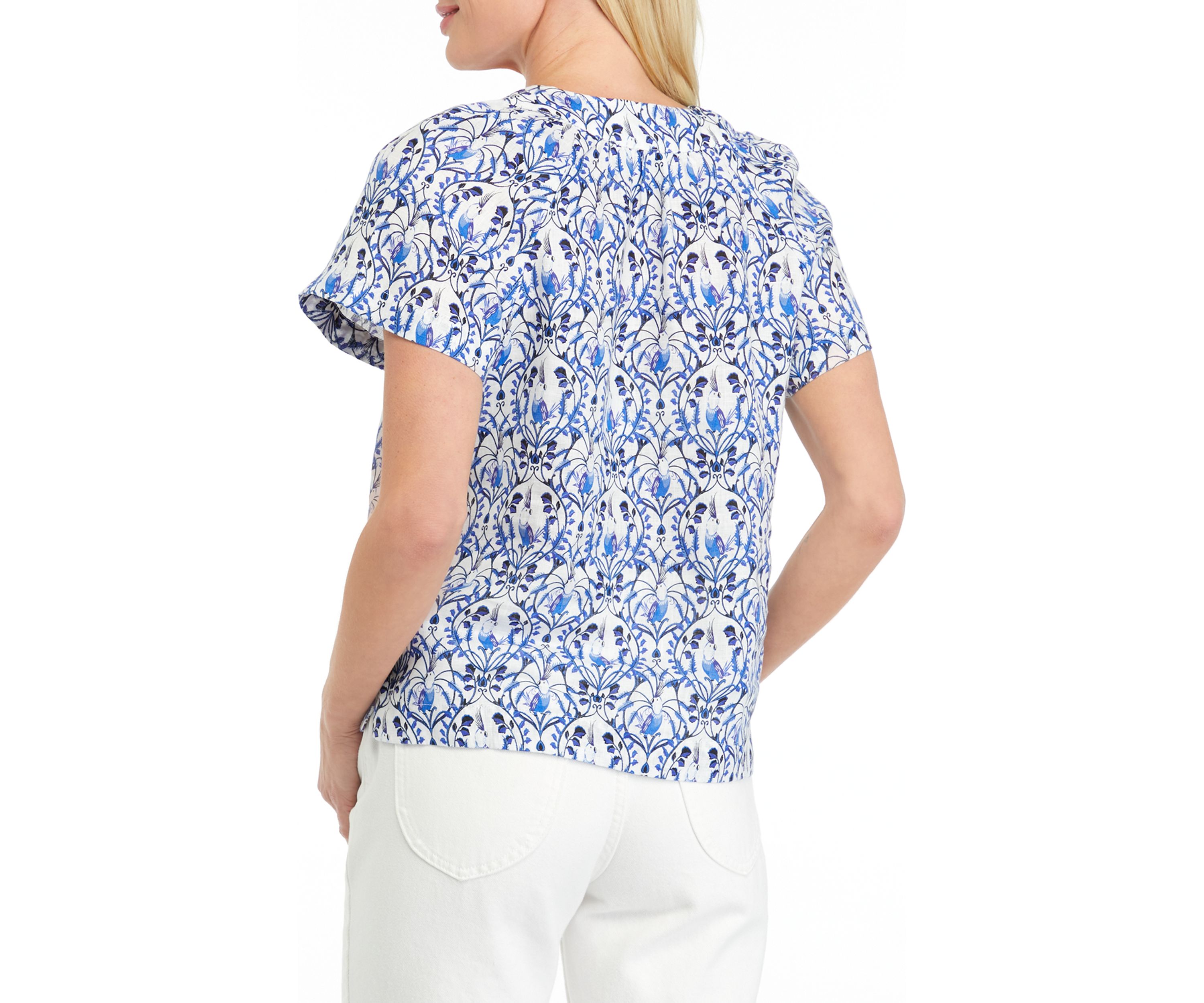 Petite Printed Linen Popover Top
