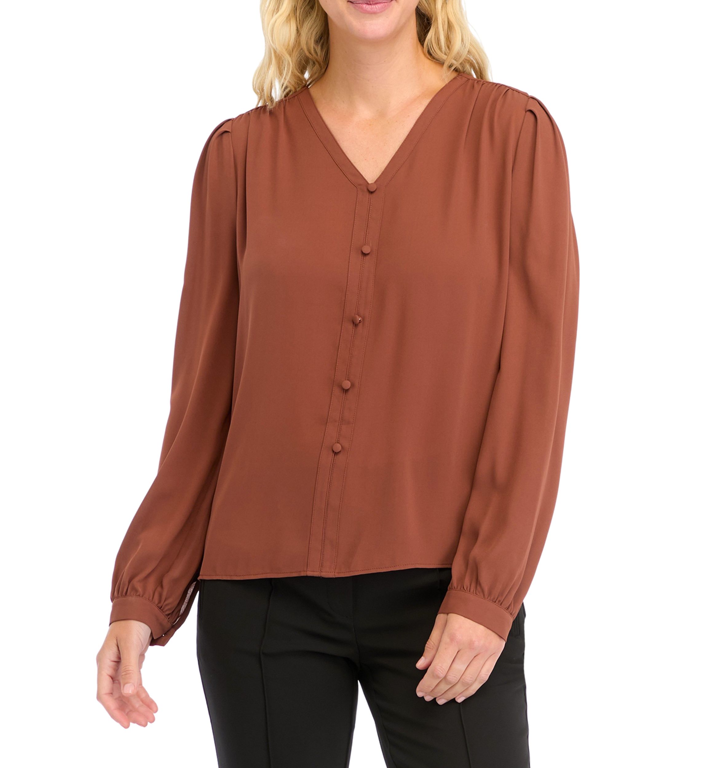Womens Long Sleeve Button Front Blouse