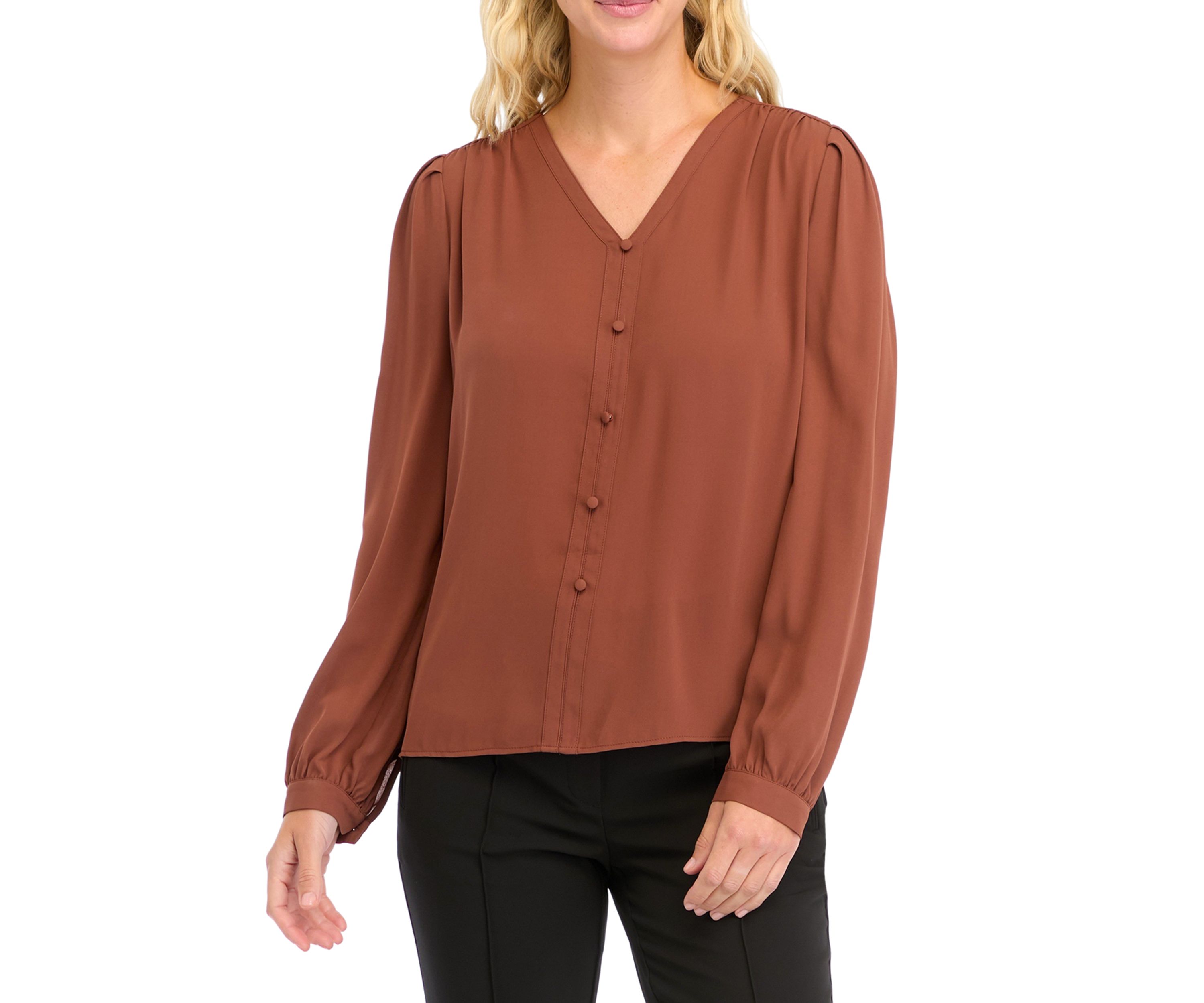Womens Long Sleeve Button Front Blouse