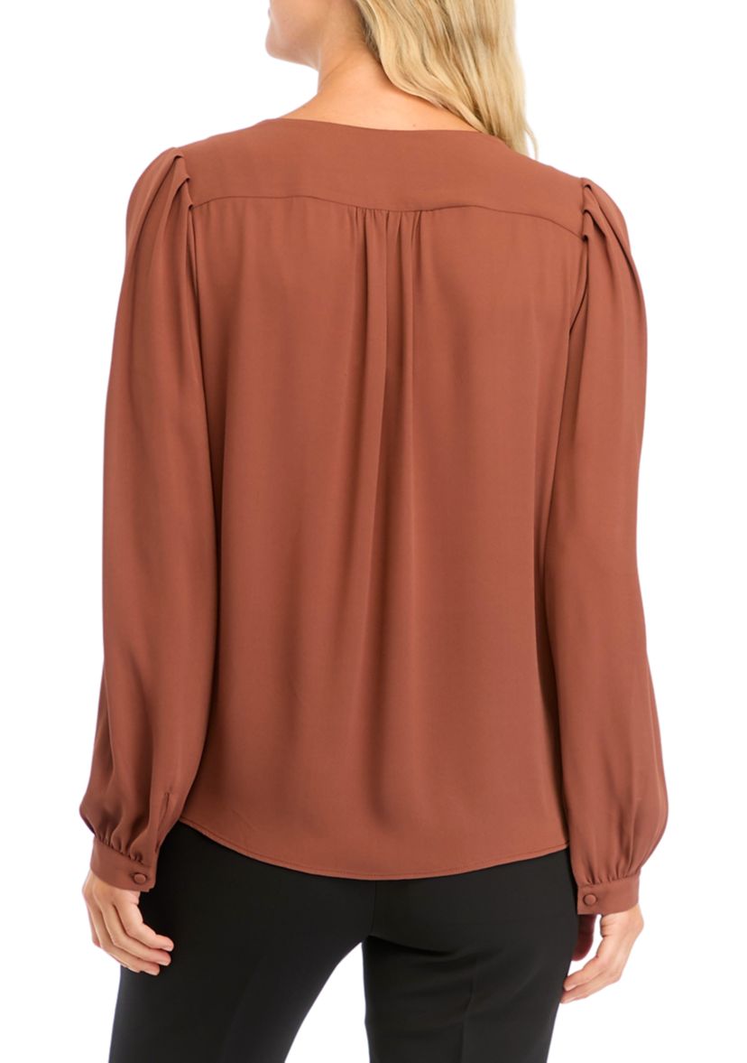 Womens Long Sleeve Button Front Blouse