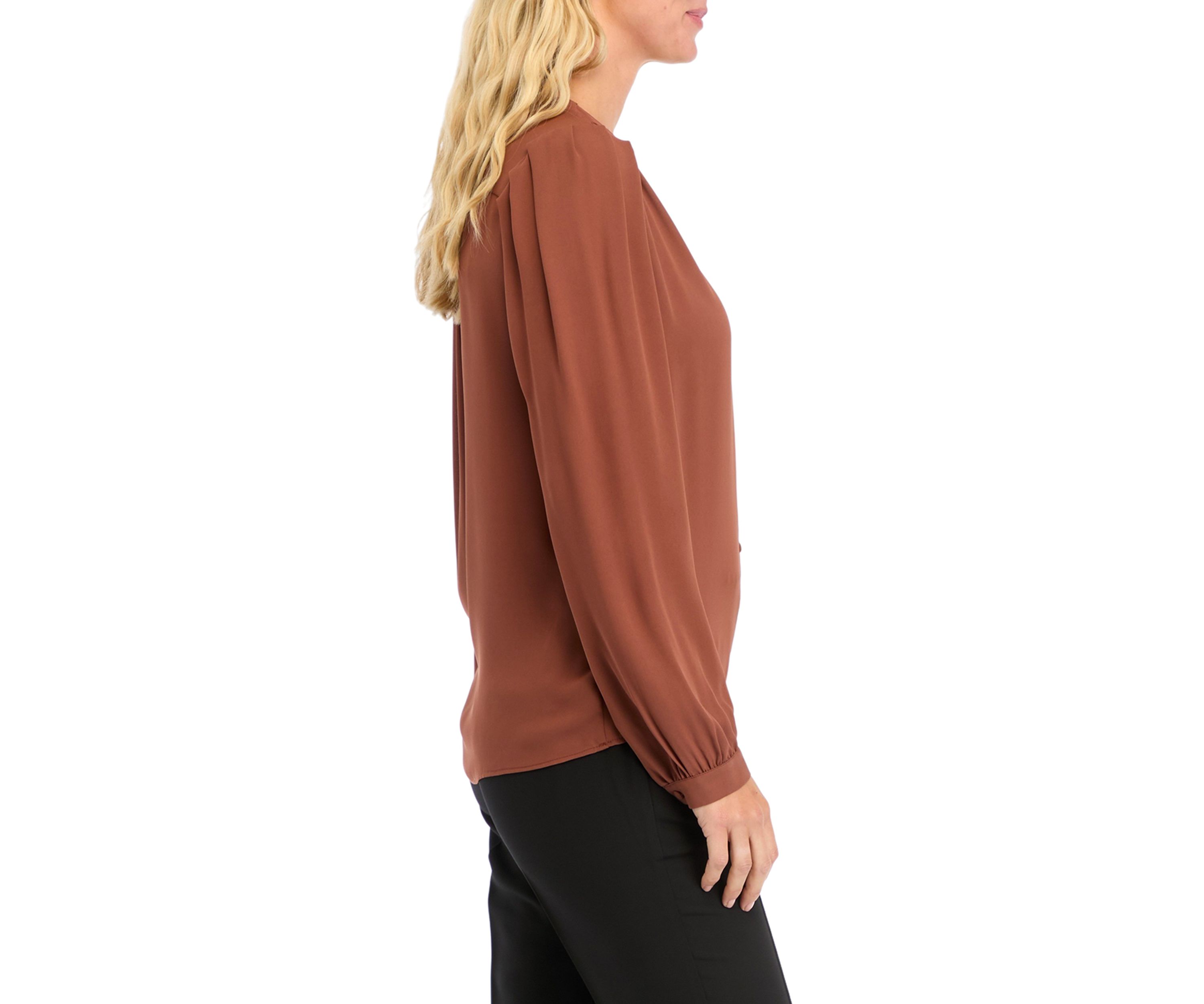 Womens Long Sleeve Button Front Blouse