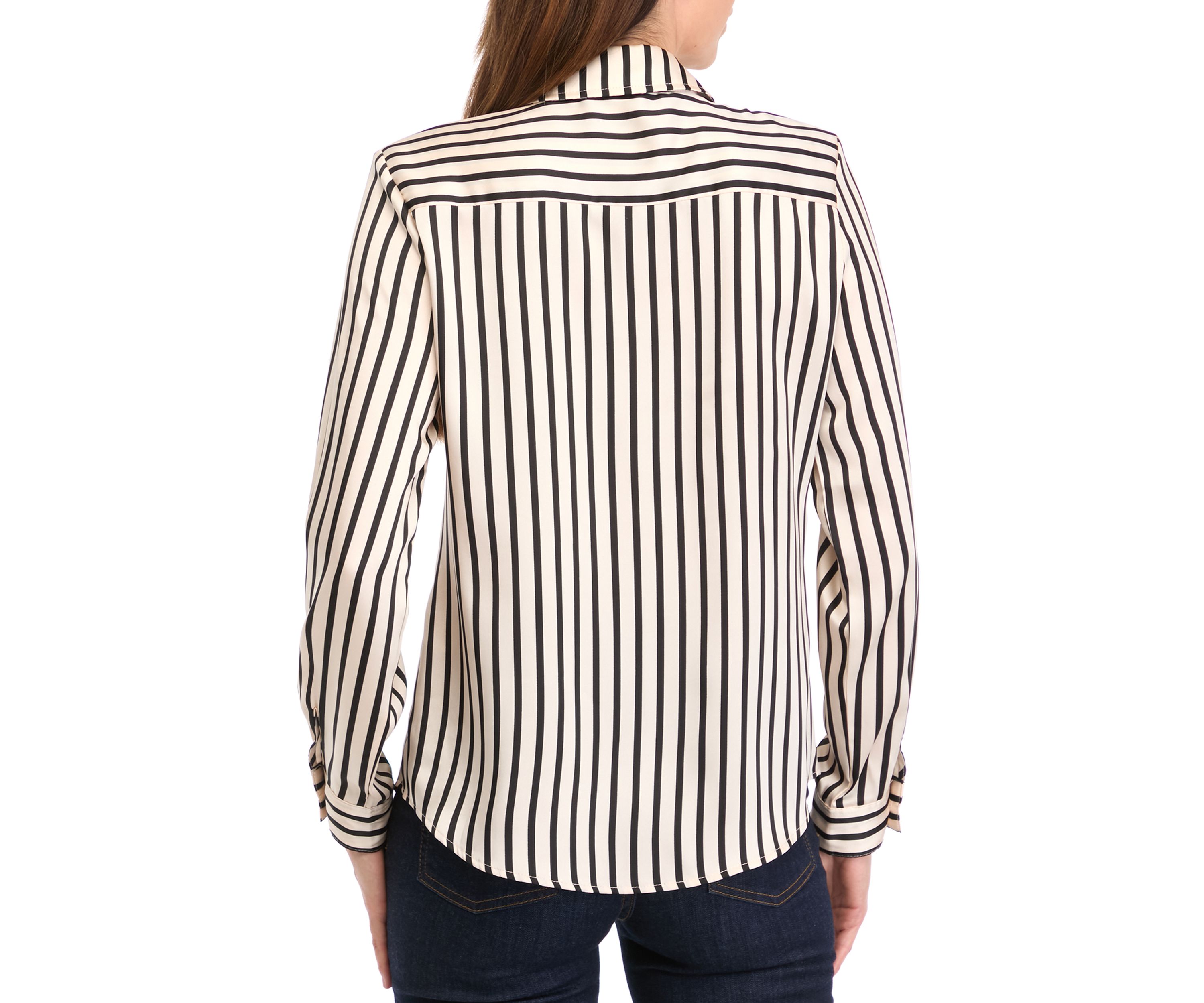 Womens Long Sleeve Stripe Button Down Blouse