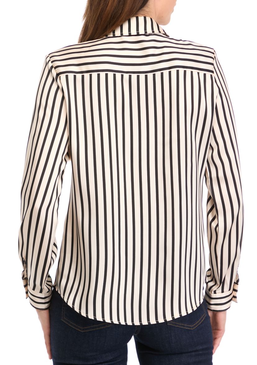Womens Long Sleeve Stripe Button Down Blouse