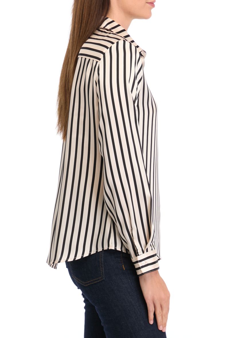 Womens Long Sleeve Stripe Button Down Blouse