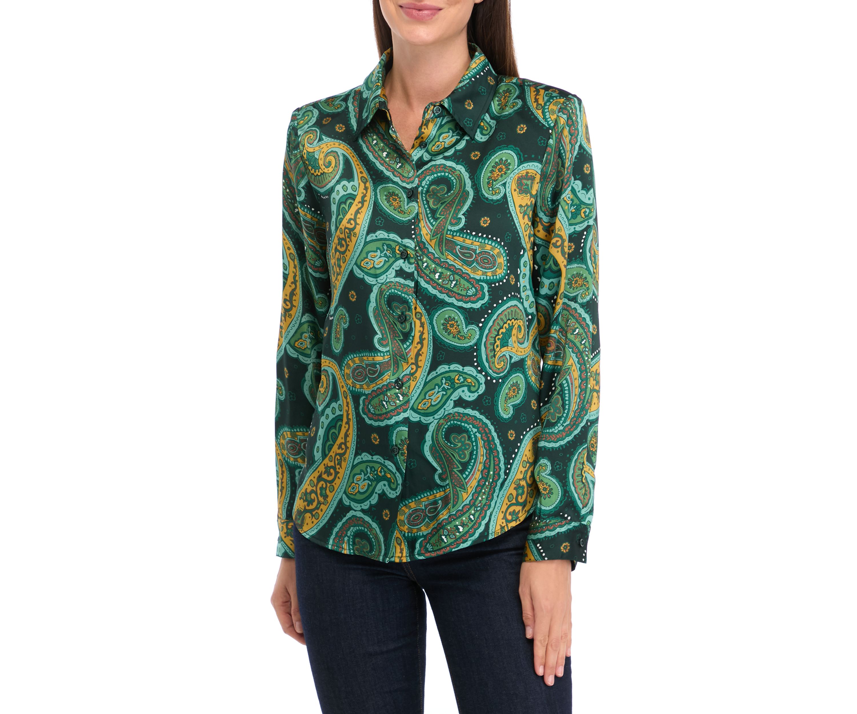 Womens Paisley Printed Button Down Top