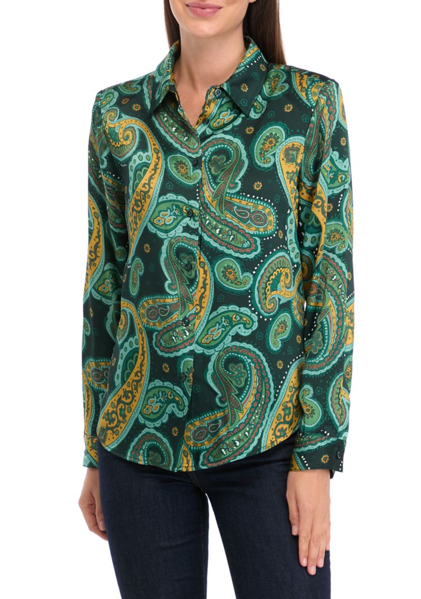 Womens Paisley Printed Button Down Top