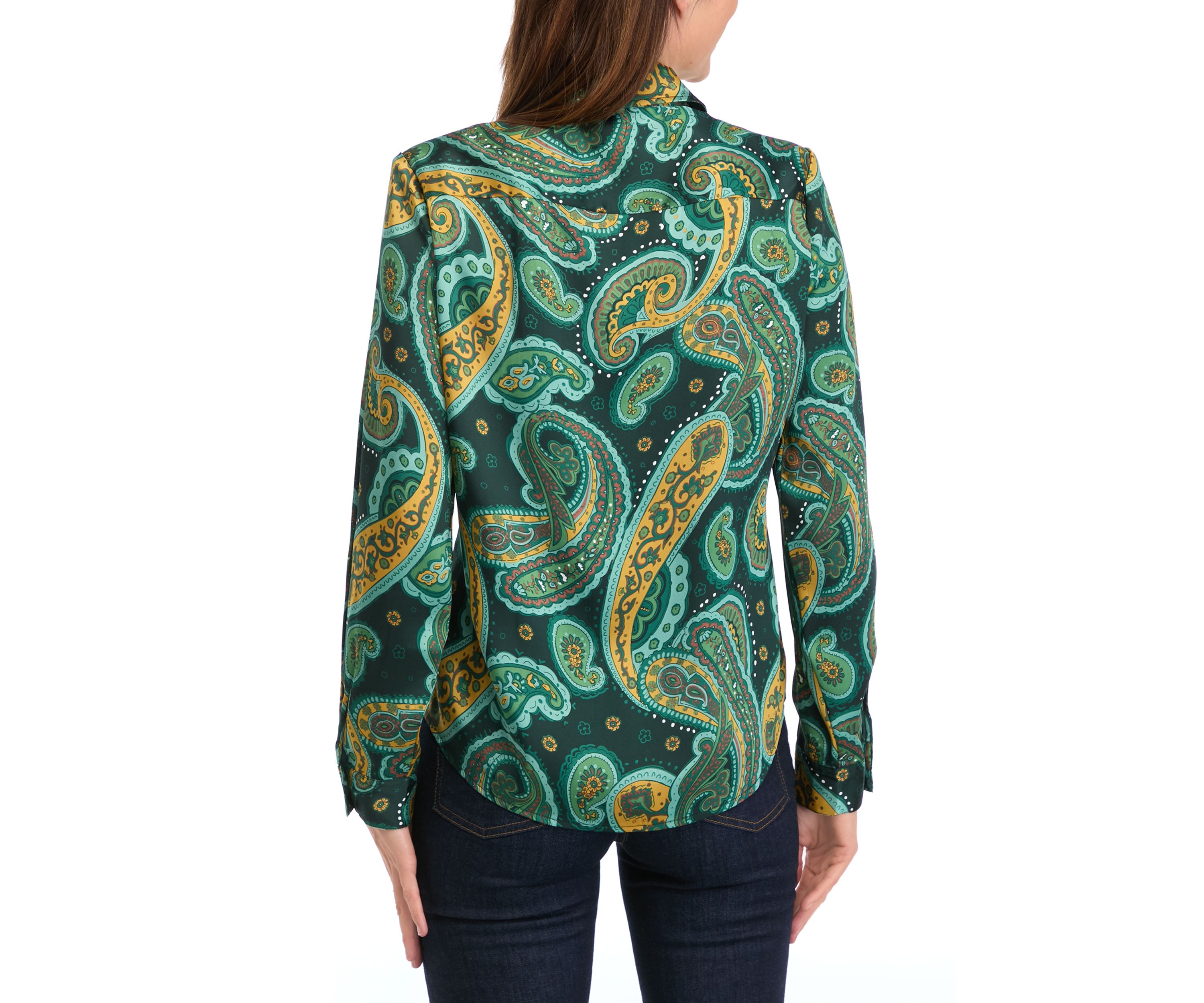 Womens Paisley Printed Button Down Top