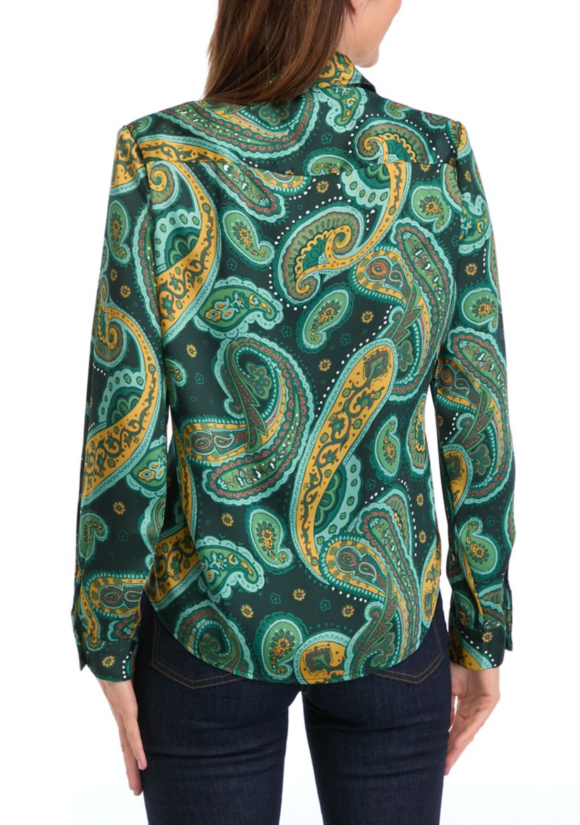 Womens Paisley Printed Button Down Top