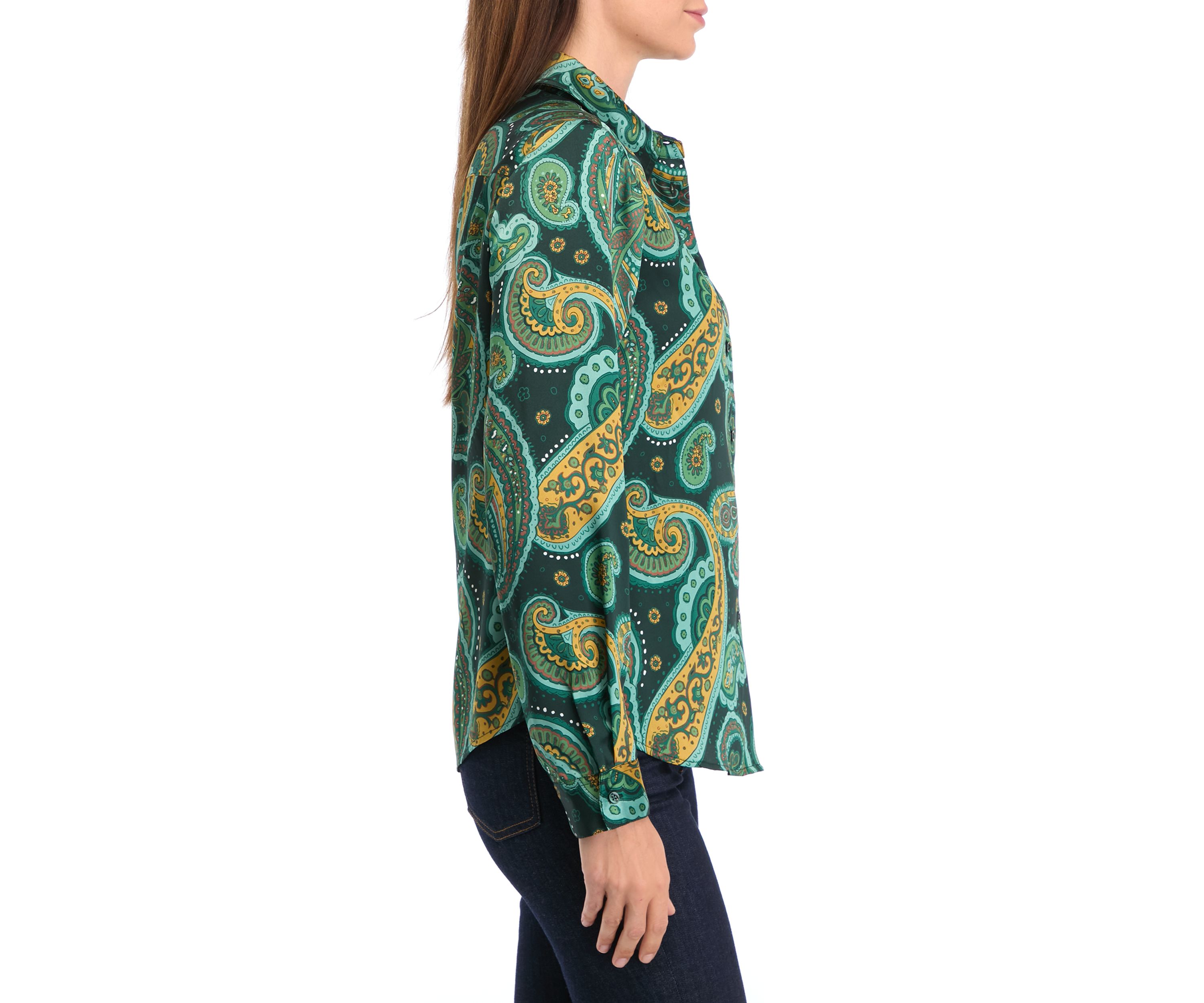 Womens Paisley Printed Button Down Top