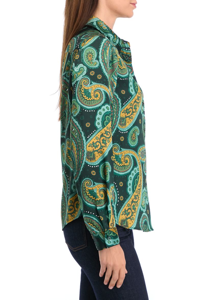 Womens Paisley Printed Button Down Top