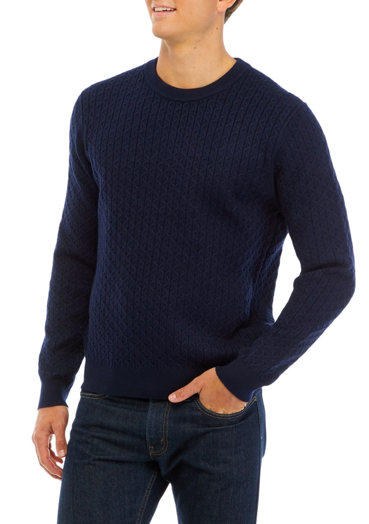 Mens Cable Knit Crew Neck Sweater