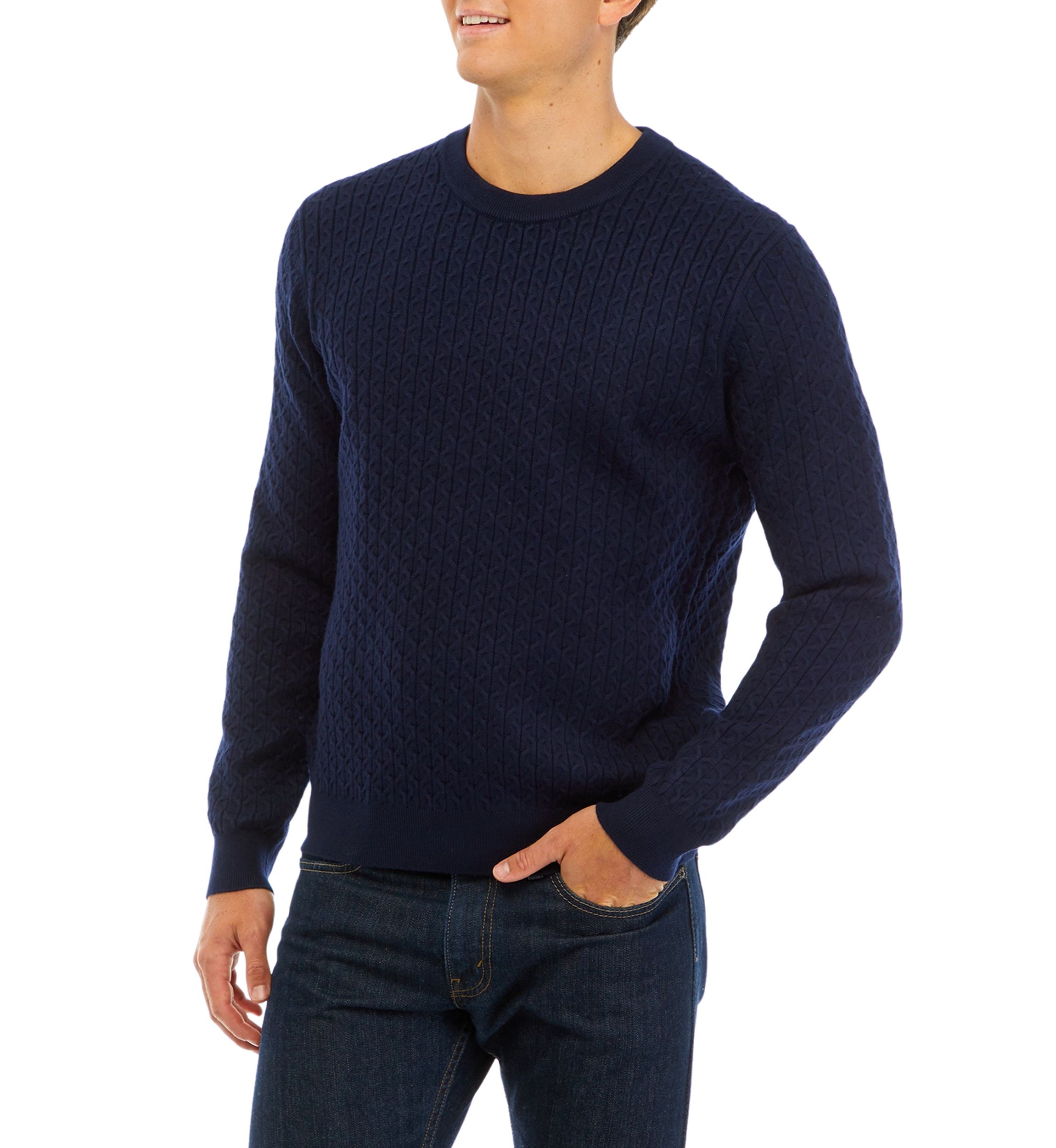 Mens Cable Knit Crew Neck Sweater