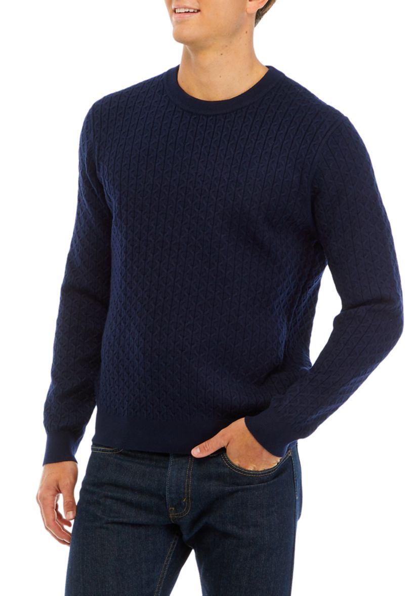 Mens Cable Knit Crew Neck Sweater
