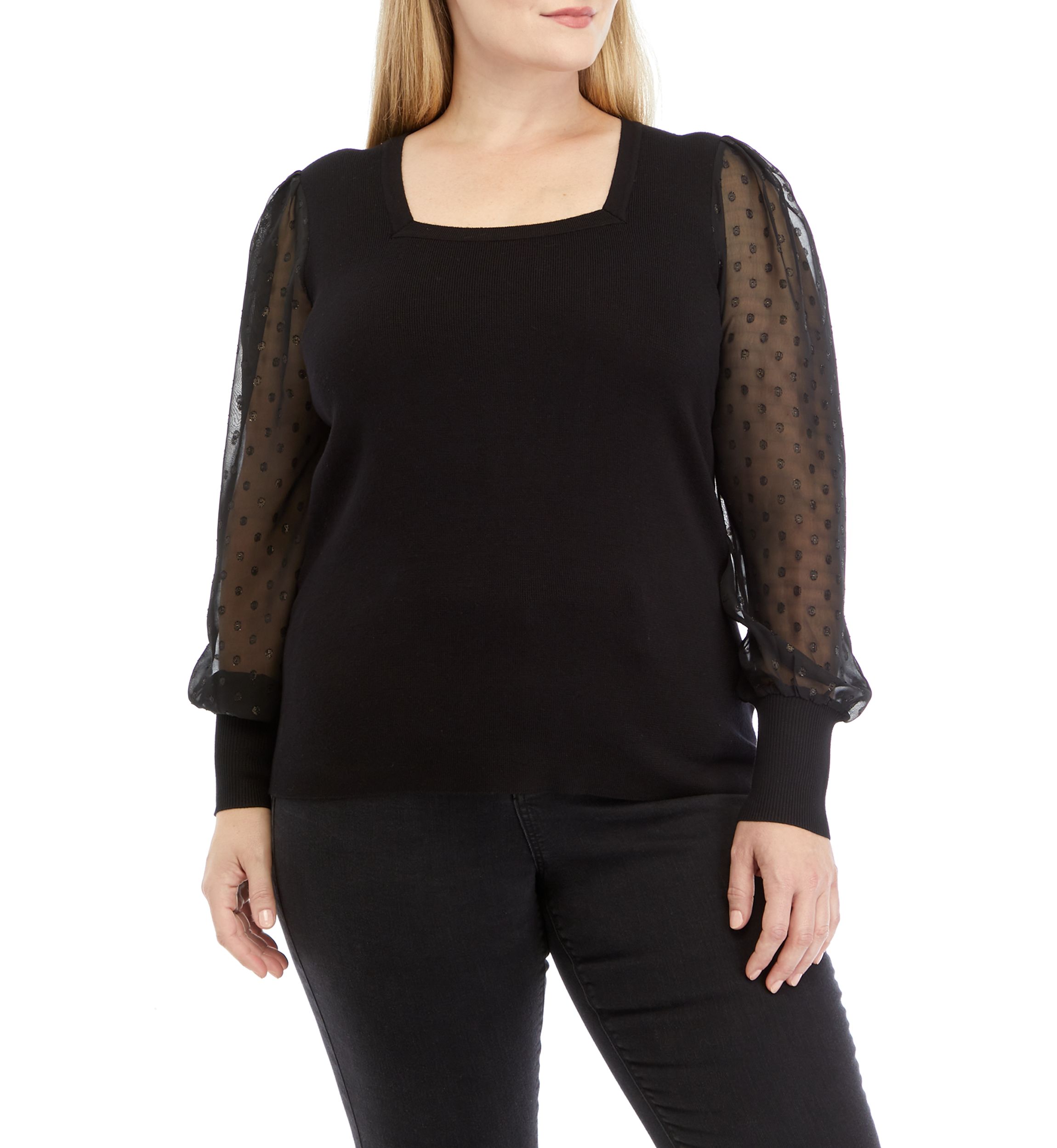 Plus Size Metallic Dot Sleeve Blouse