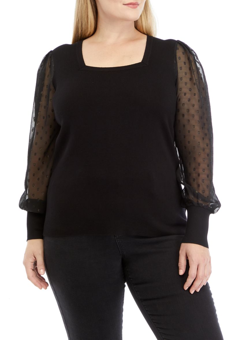 Plus Size Metallic Dot Sleeve Blouse