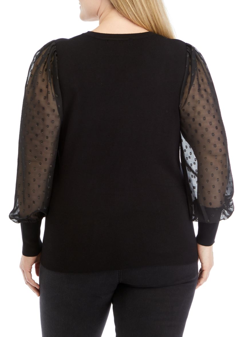 Plus Size Metallic Dot Sleeve Blouse