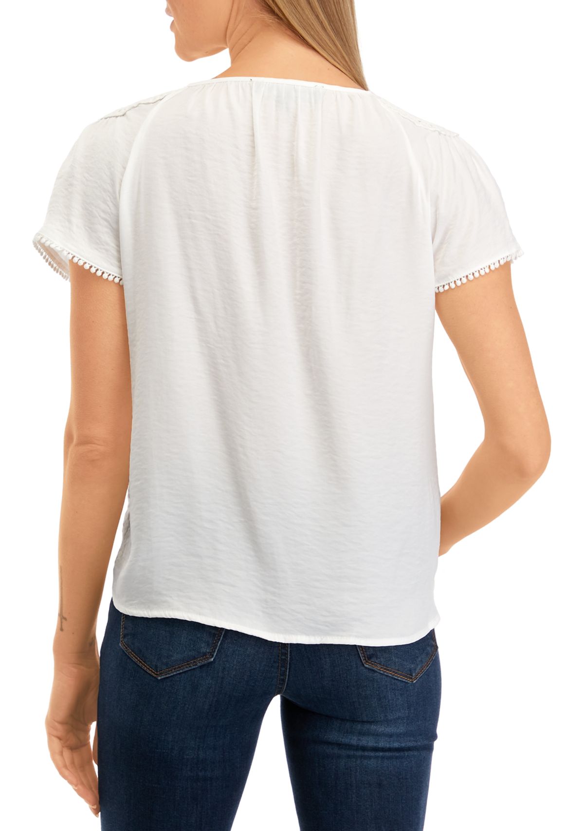 Petite Short Sleeve Raglan Jewel Neck Blouse