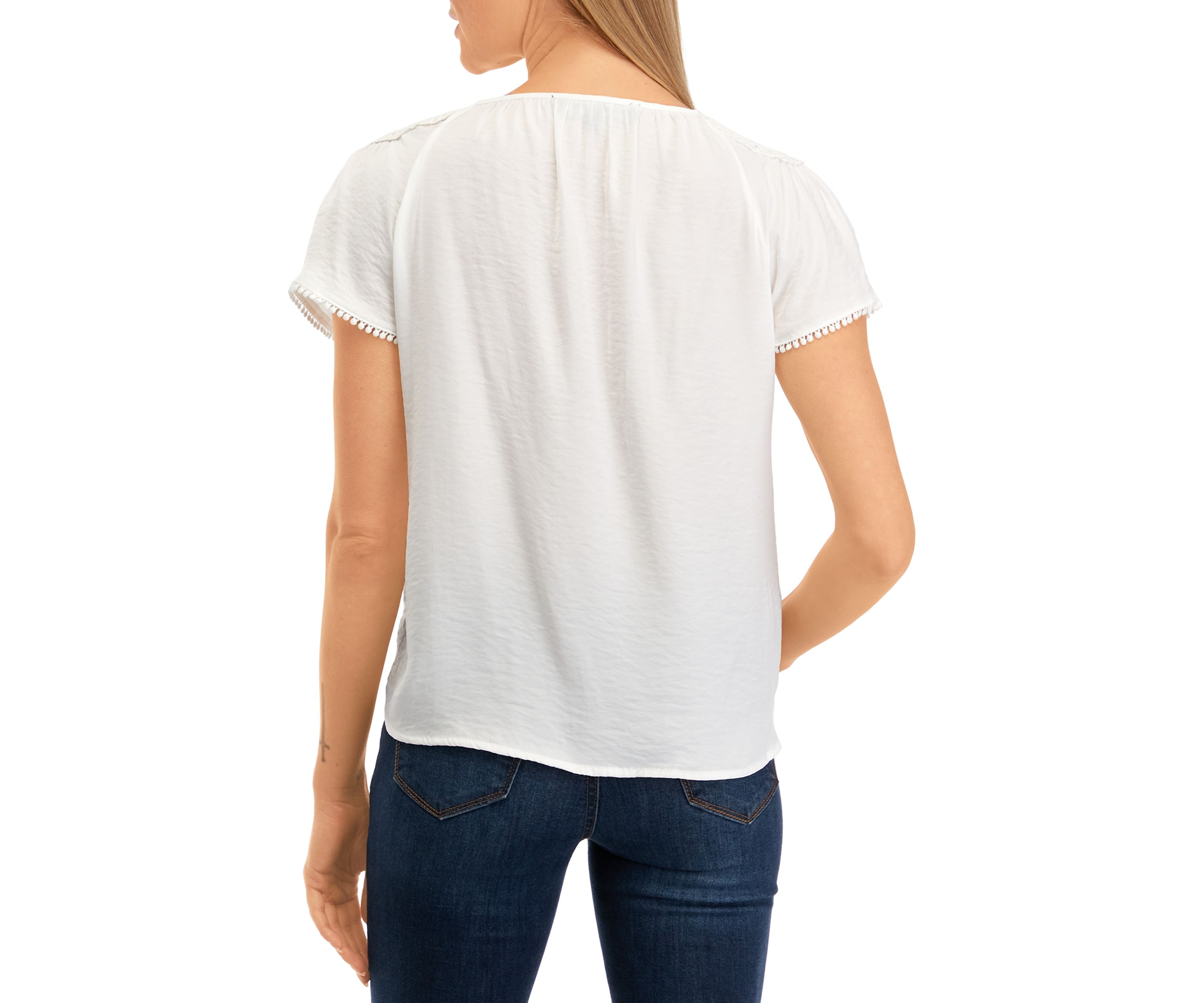 Petite Short Sleeve Raglan Jewel Neck Blouse