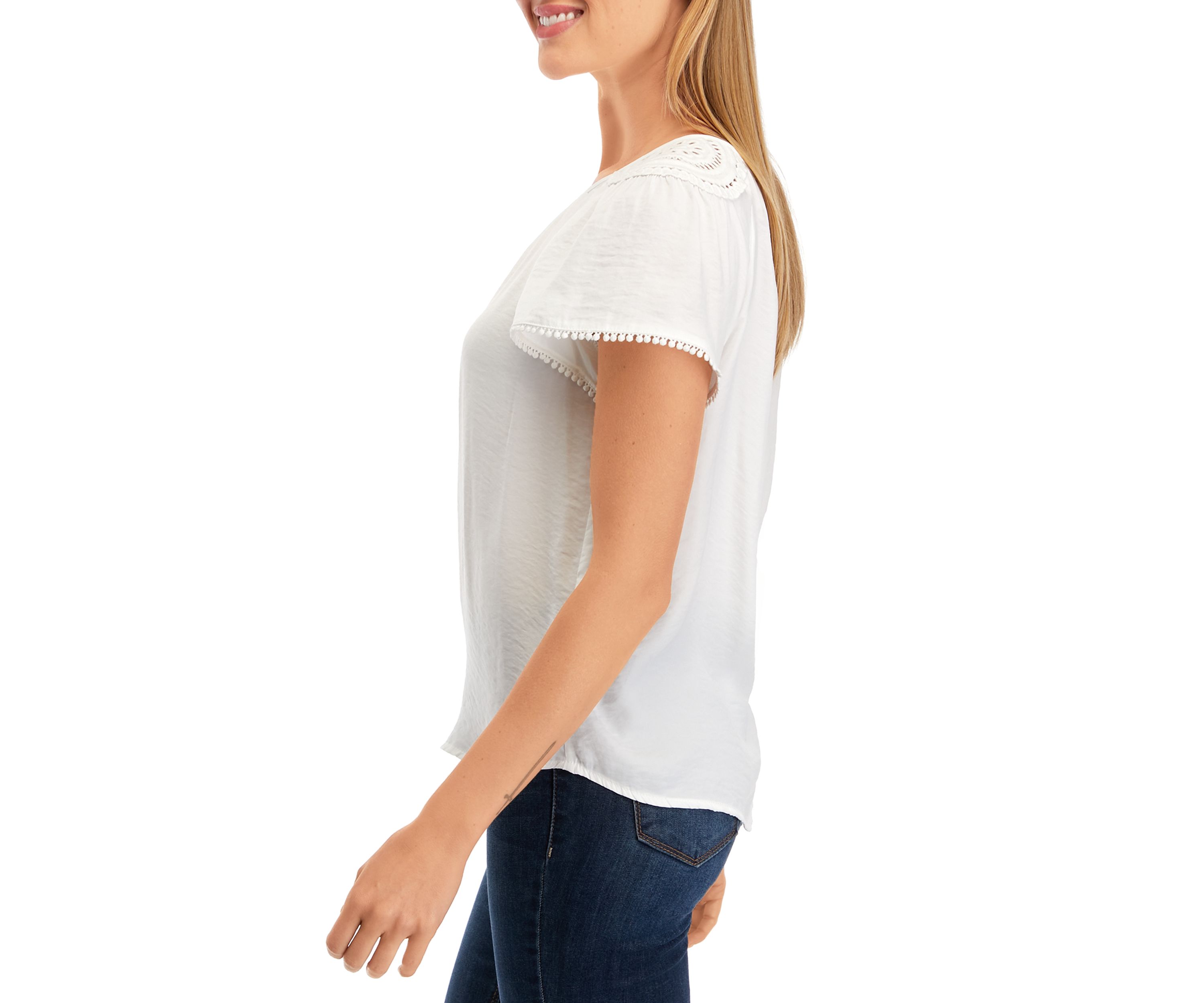Petite Short Sleeve Raglan Jewel Neck Blouse